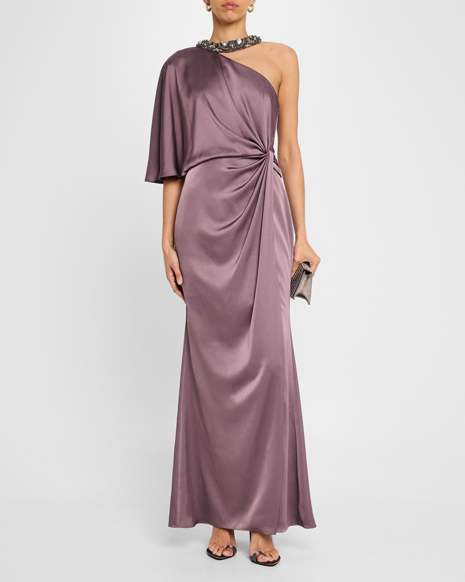 Aidan Mattox Beaded One-Shoulder Twist Gown | Neiman Marcus