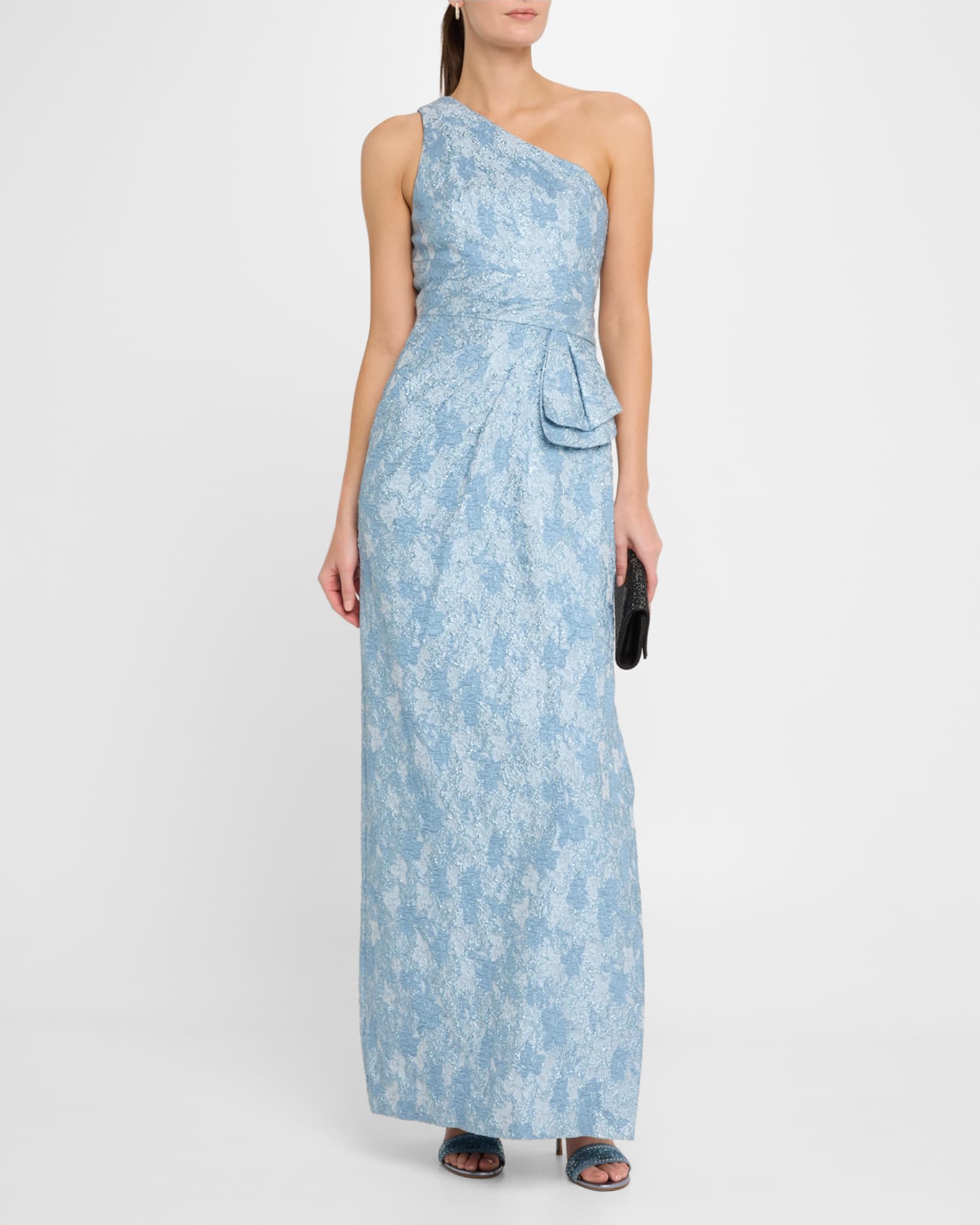 Aidan Mattox One-Shoulder Metallic Jacquard Column Gown