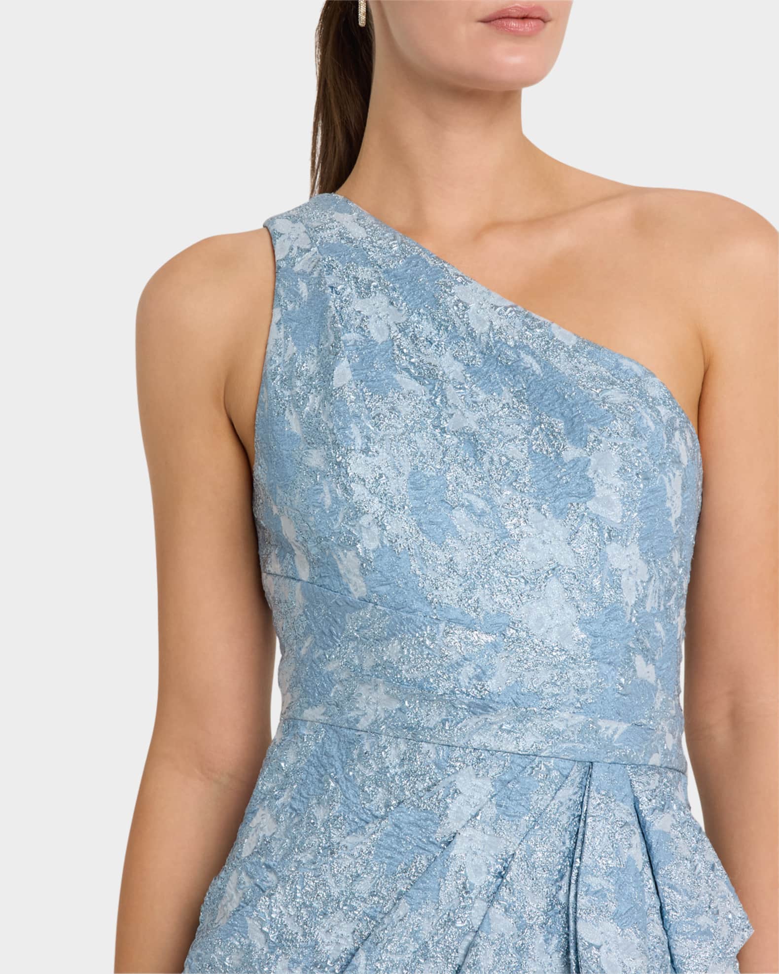 Aidan Mattox One-Shoulder Metallic Jacquard Column Gown Aidan Mattox One-Shoulder Metallic Jacquard Column Gown