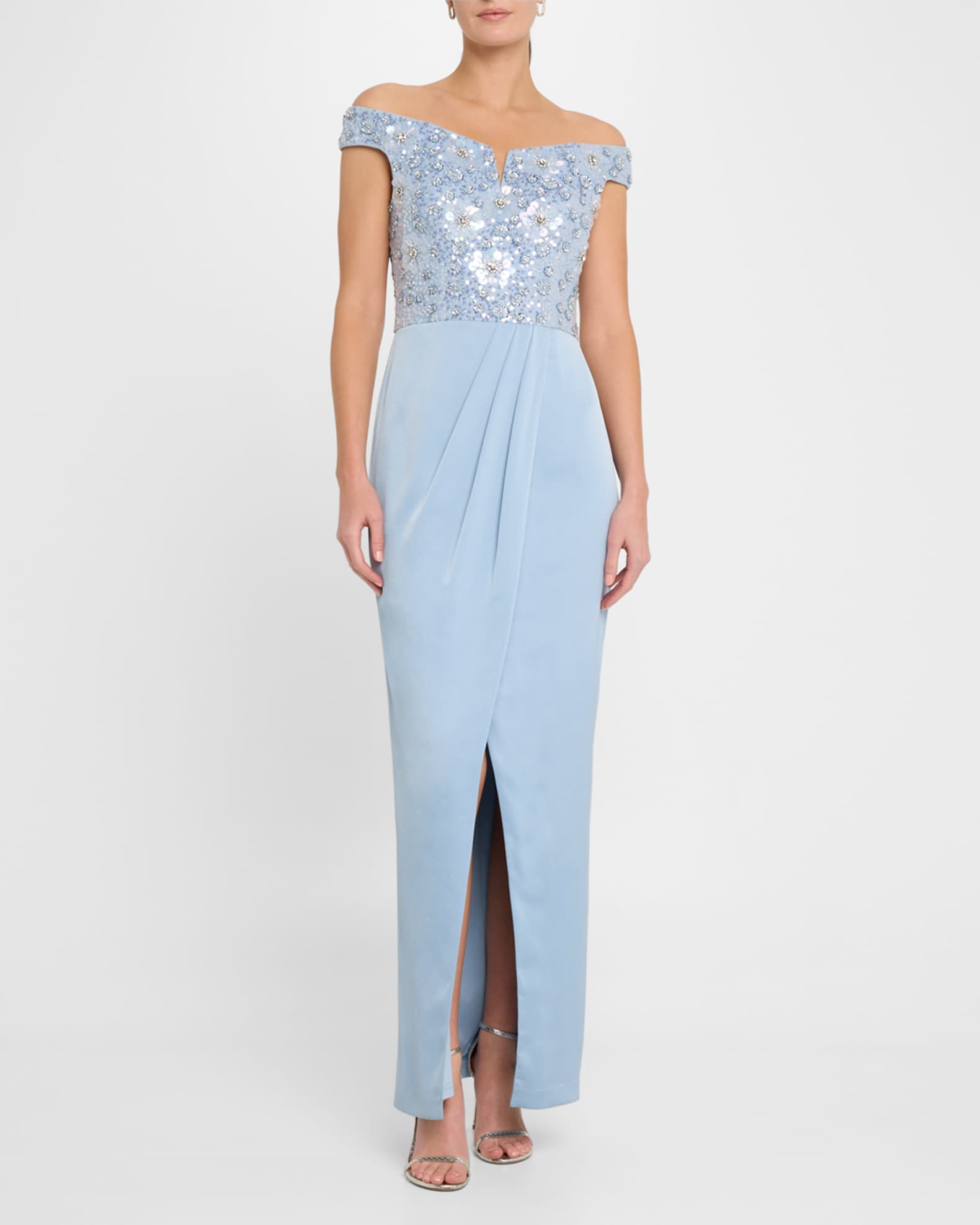 Aidan Mattox Off-Shoulder Bead & Sequin Column Gown | Neiman Marcus