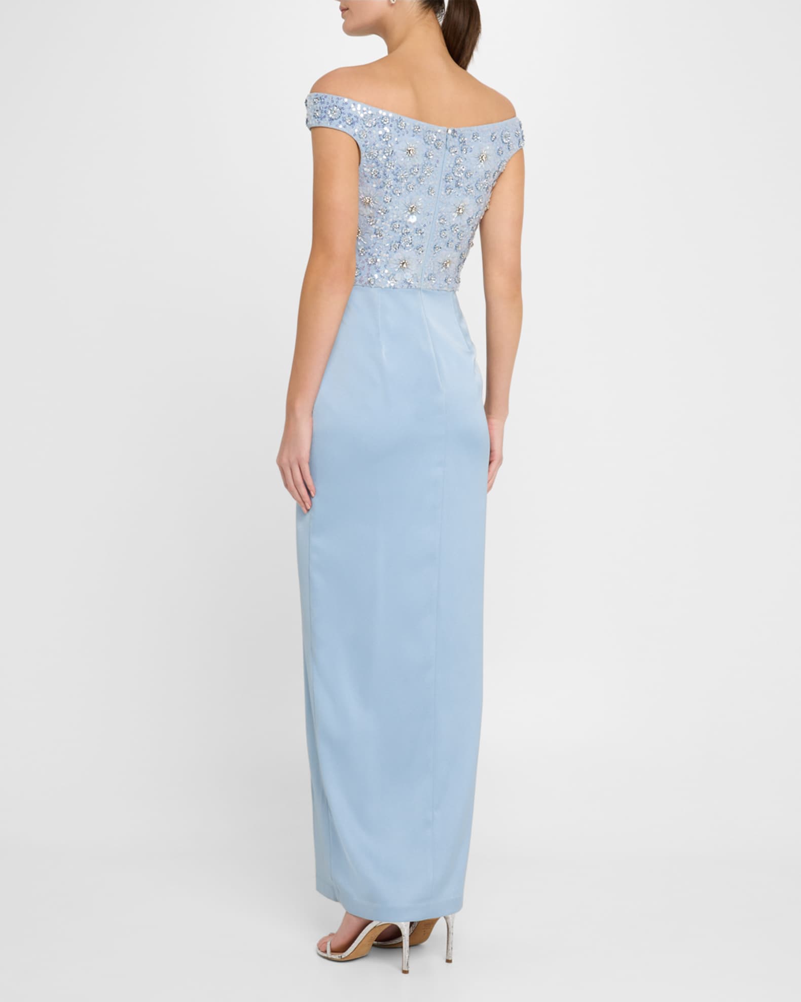 Aidan Mattox Off-Shoulder Bead & Sequin Column Gown | Neiman Marcus