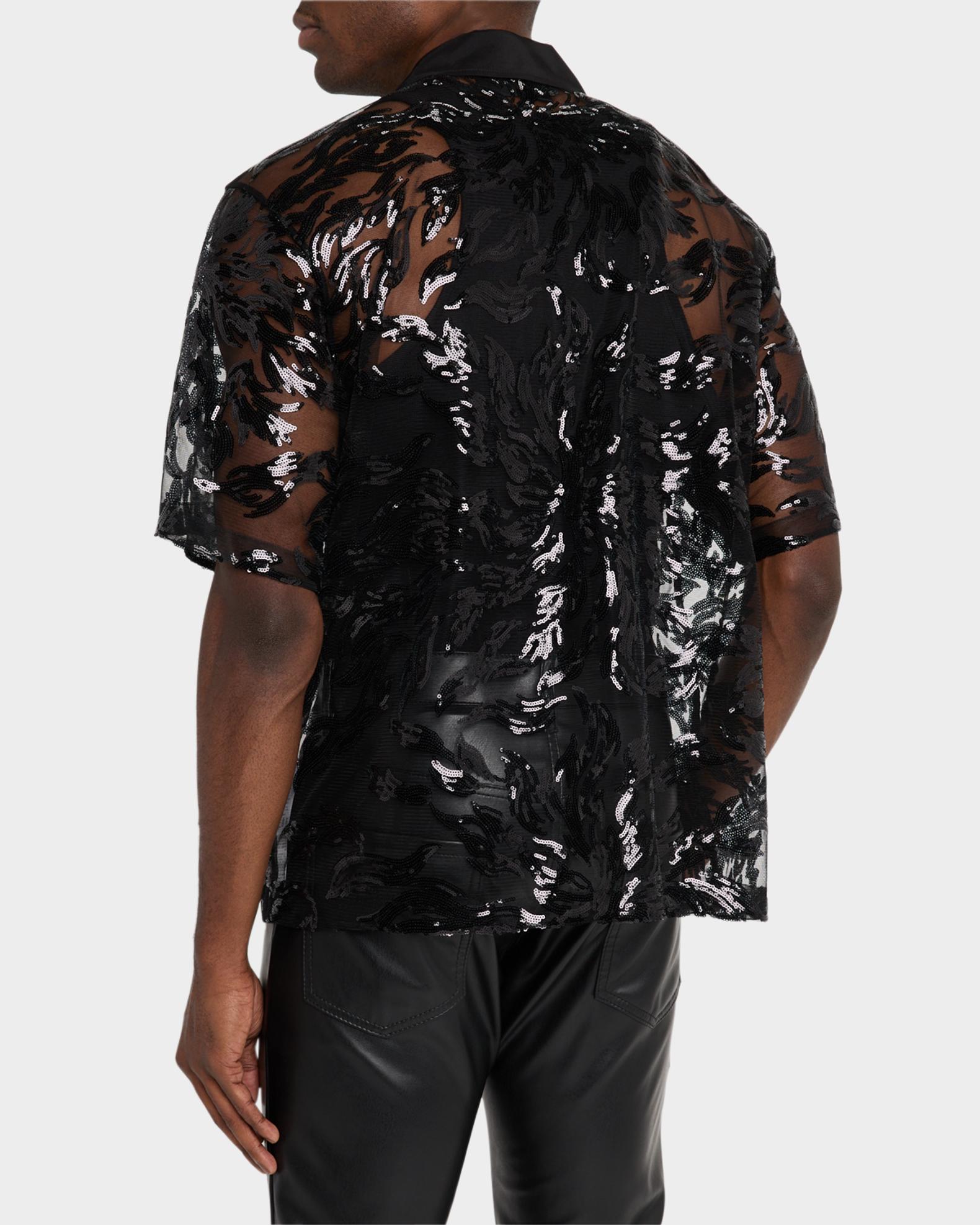 mens black sequin dress shirt Phix Men's Black Velvet Sequin Pinstripe Shirt In Size X-Small