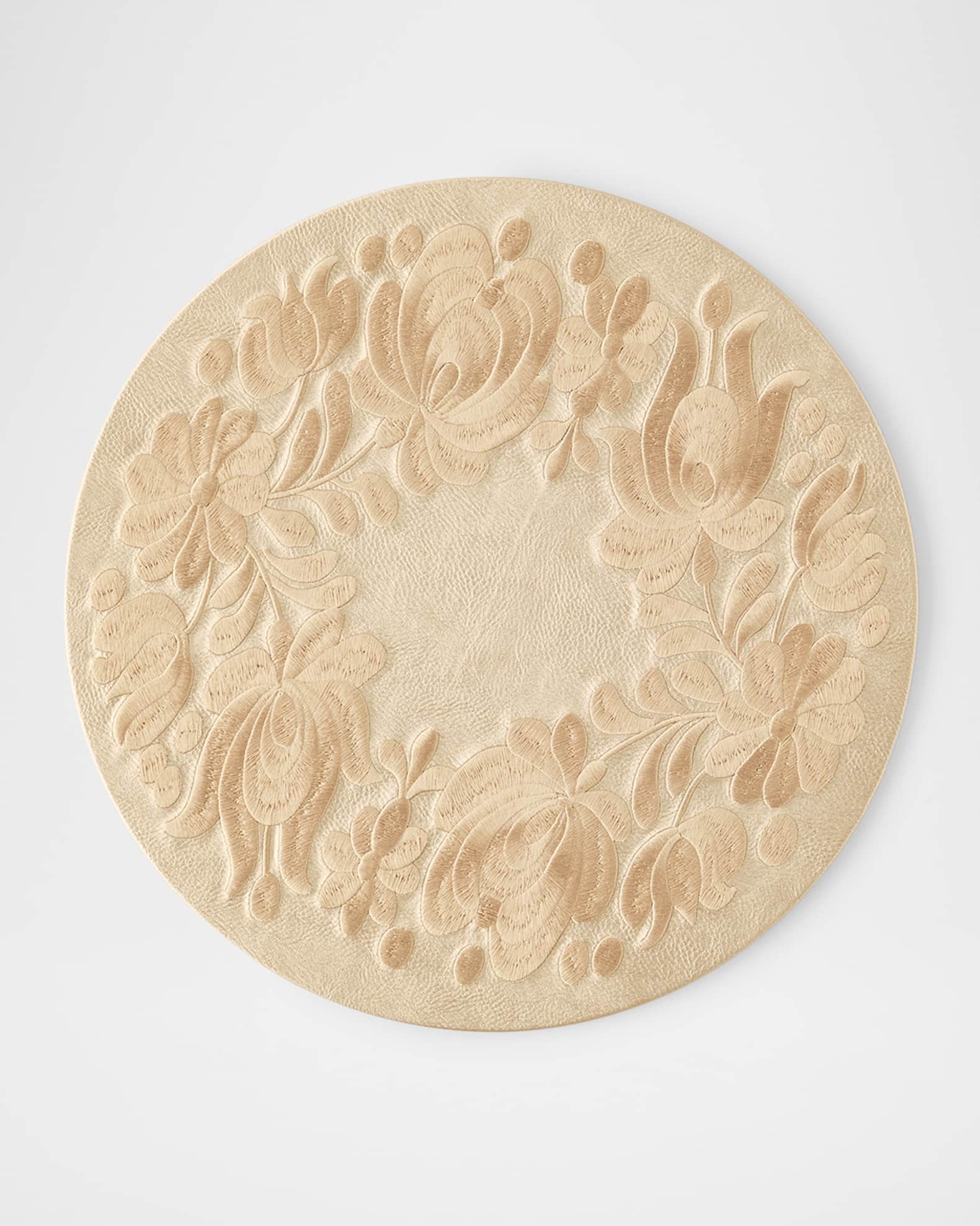 Floral Embroidered Vegan Leather Placemat 0