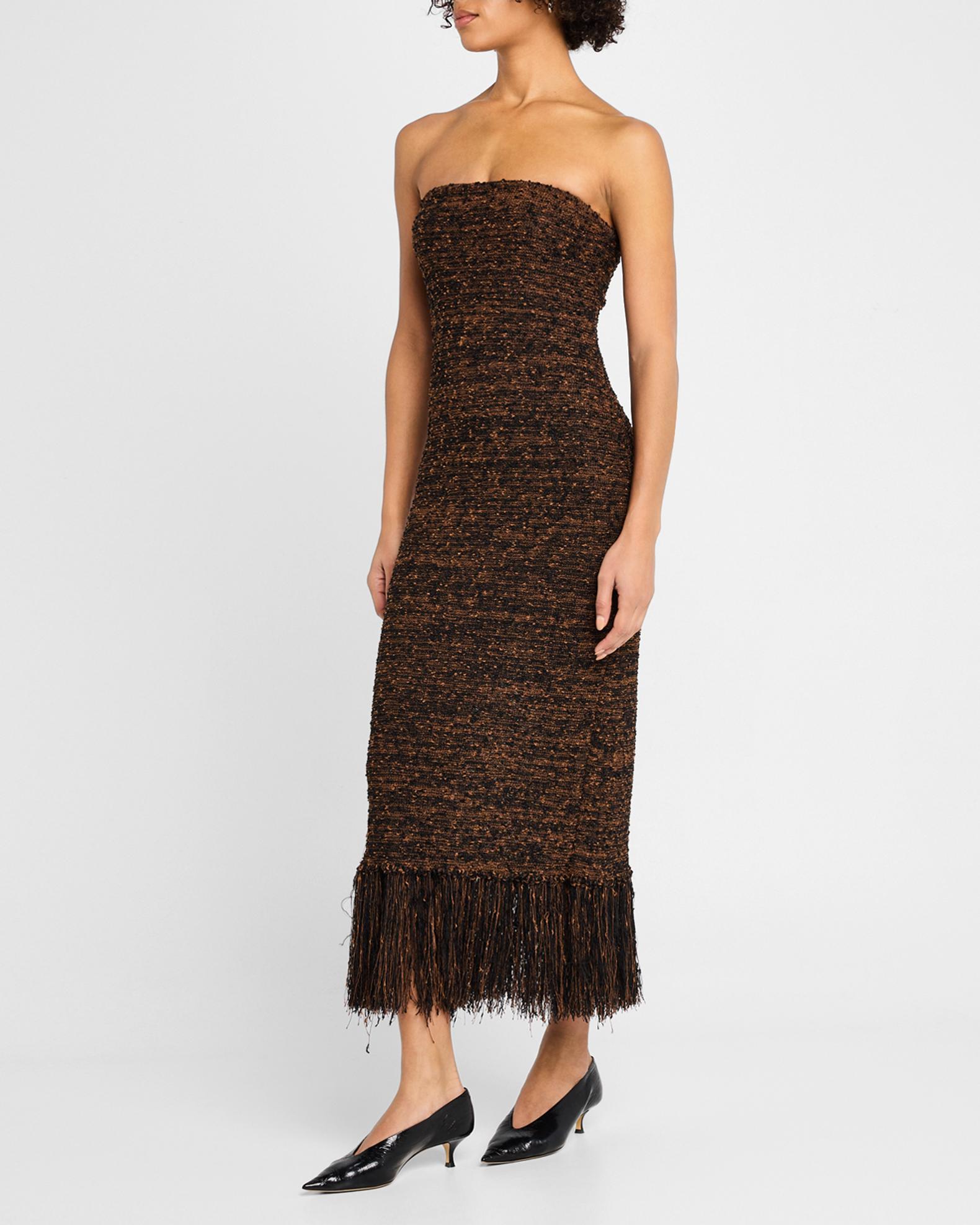 FRAME Strapless Bouclé Fringe Dress | Neiman Marcus