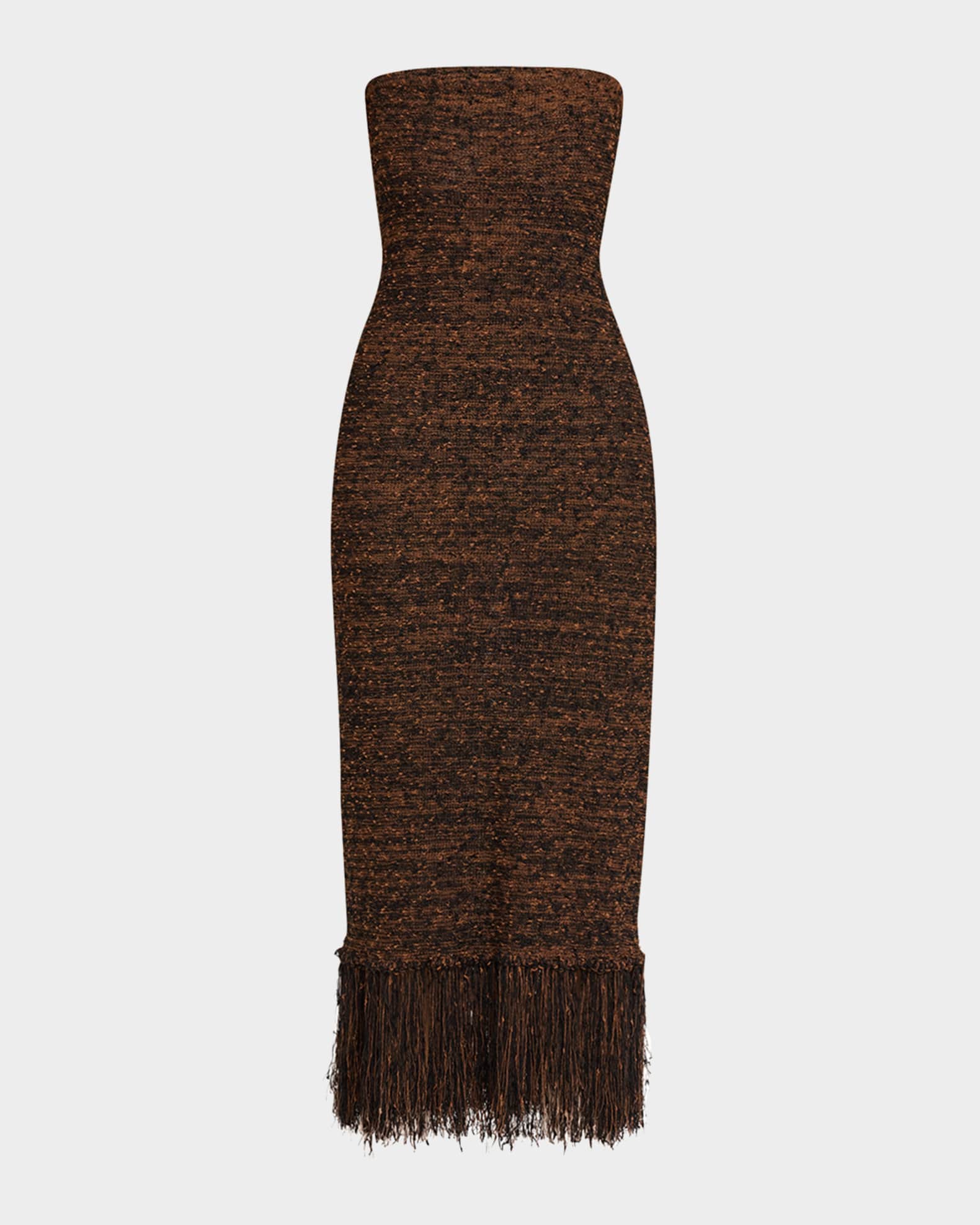 Strapless Bouclé Fringe Dress 0