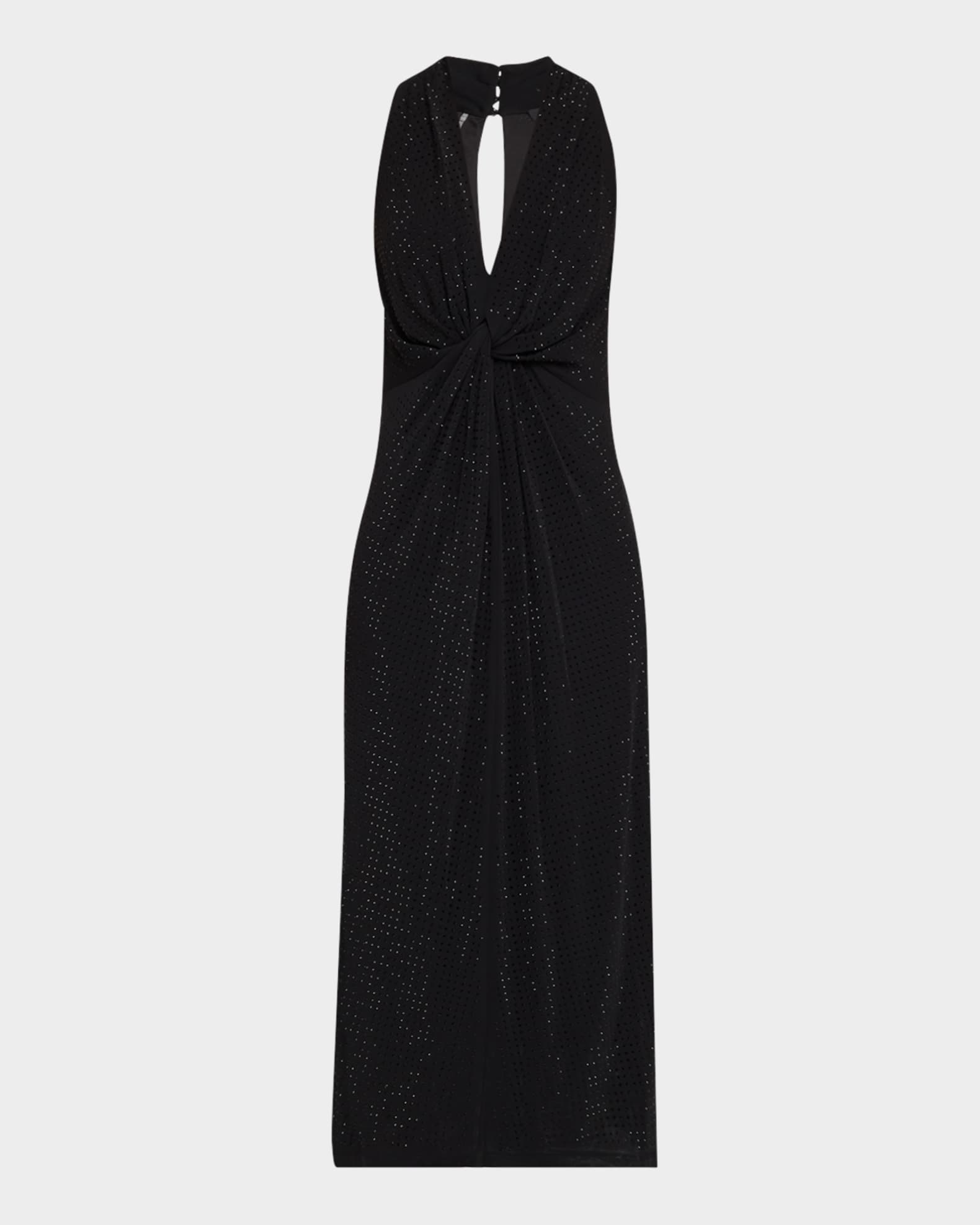Twist-Front Rhinestone Midi Dress 0