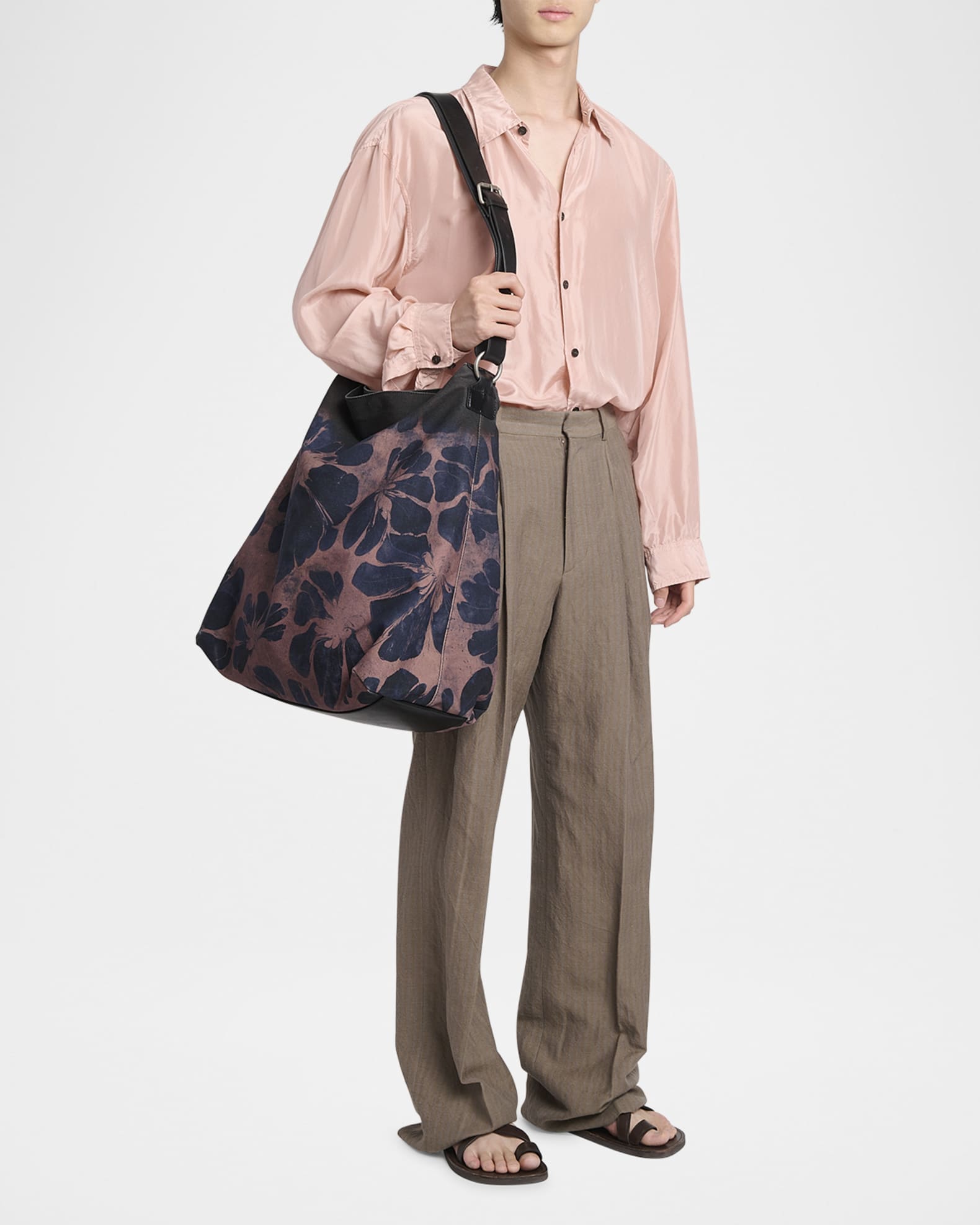 Dries Van Noten Men's Floral Canvas Tote Bag | Neiman Marcus