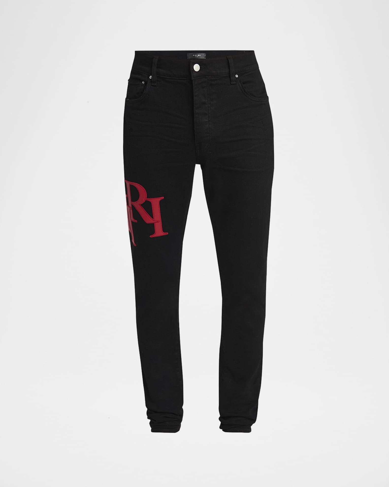 Men's Staggered Leather Logo Skinny Jeans 0