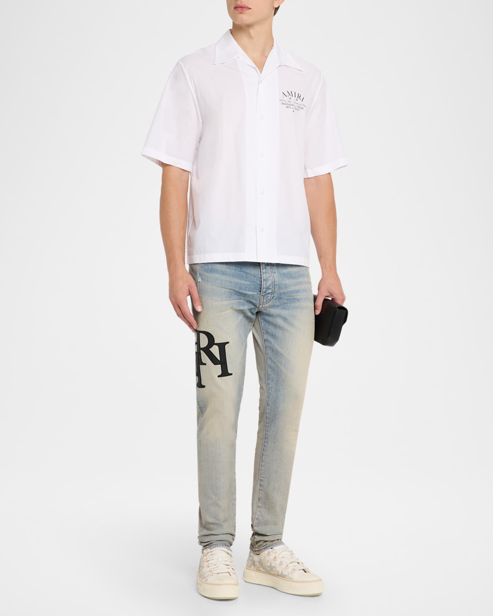 Men's Staggered Leather Logo Skinny Jeans 1