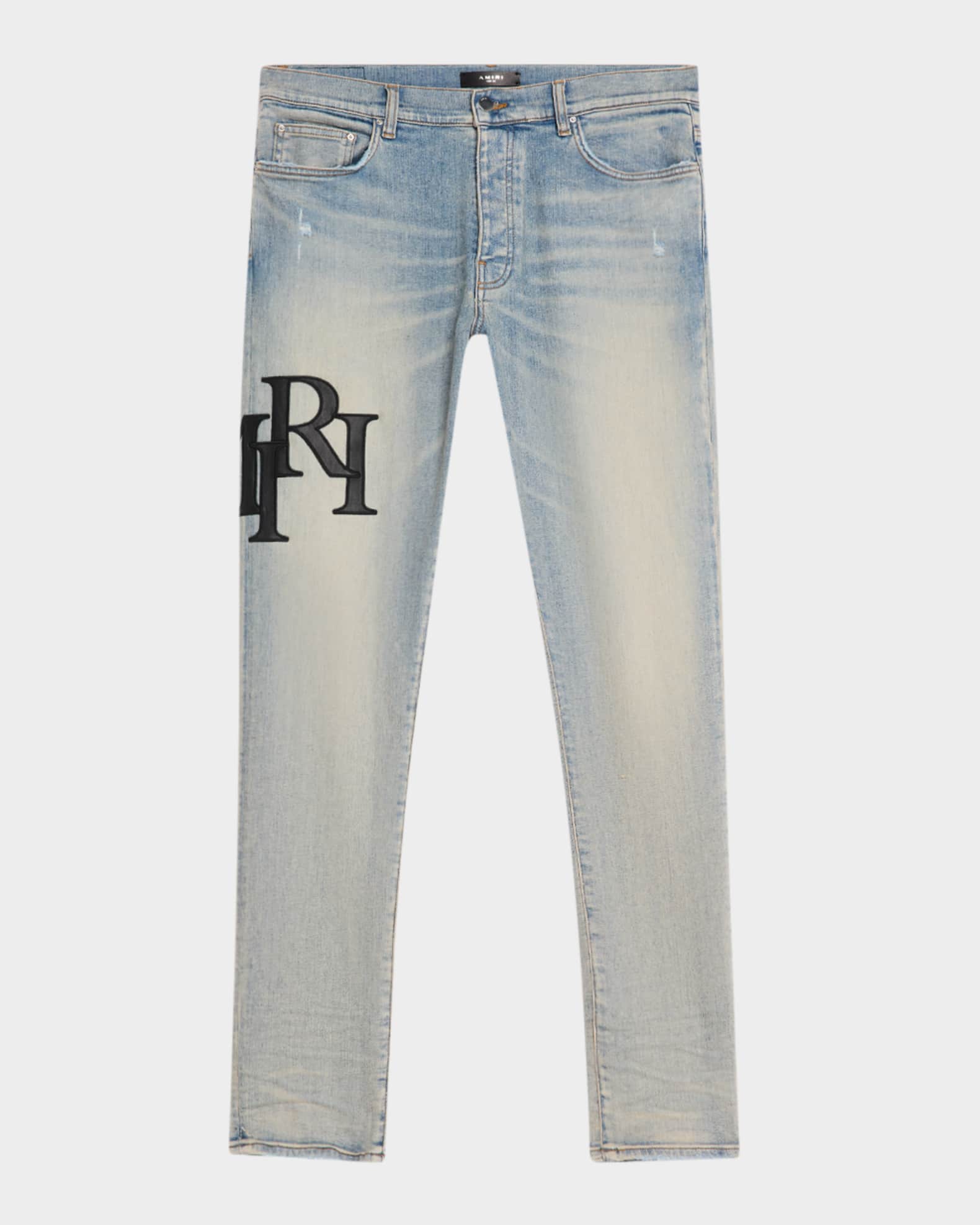 Men's Staggered Leather Logo Skinny Jeans 0