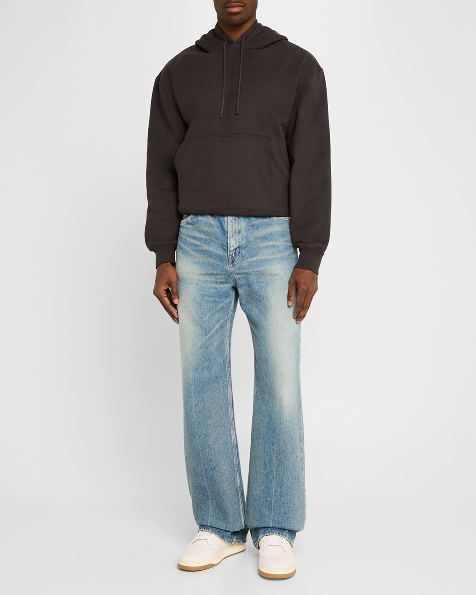 Saint Laurent Men's Fleece Tonal Logo Hoodie Neiman Marcus