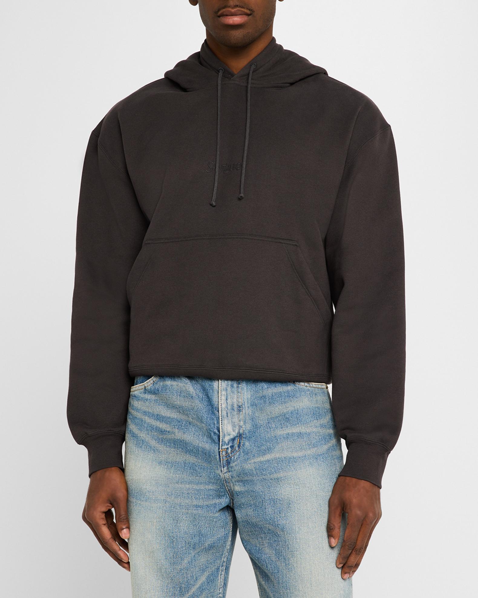Saint Laurent Men's Fleece Tonal Logo Hoodie | Neiman Marcus