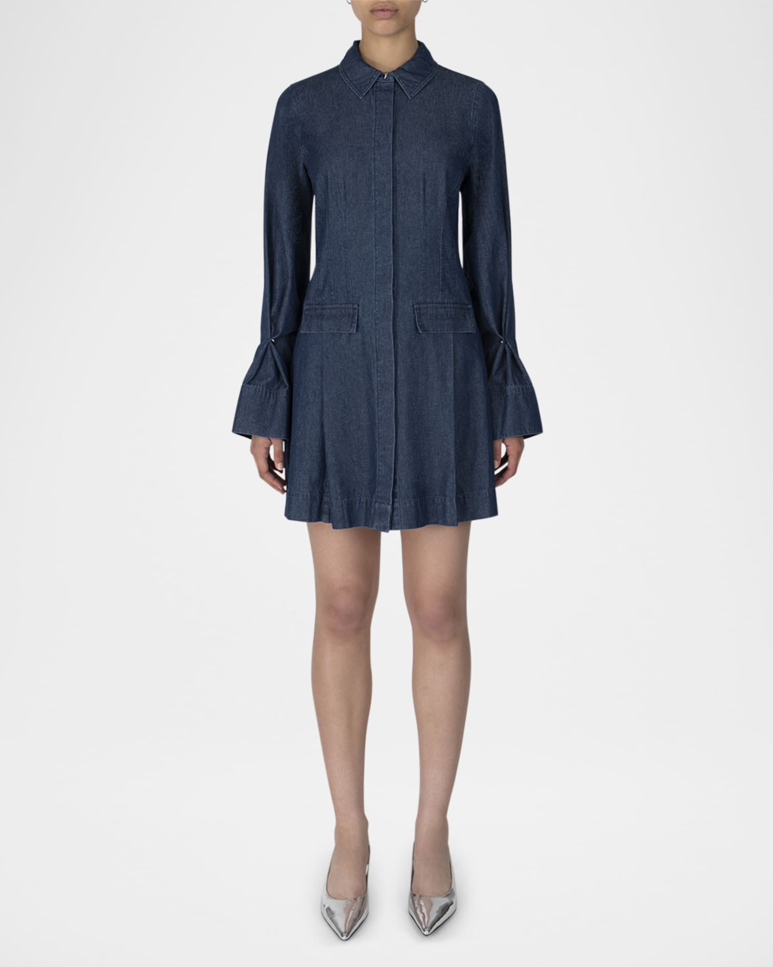 Danielle Long-Sleeve Denim Mini Shirtdress 0