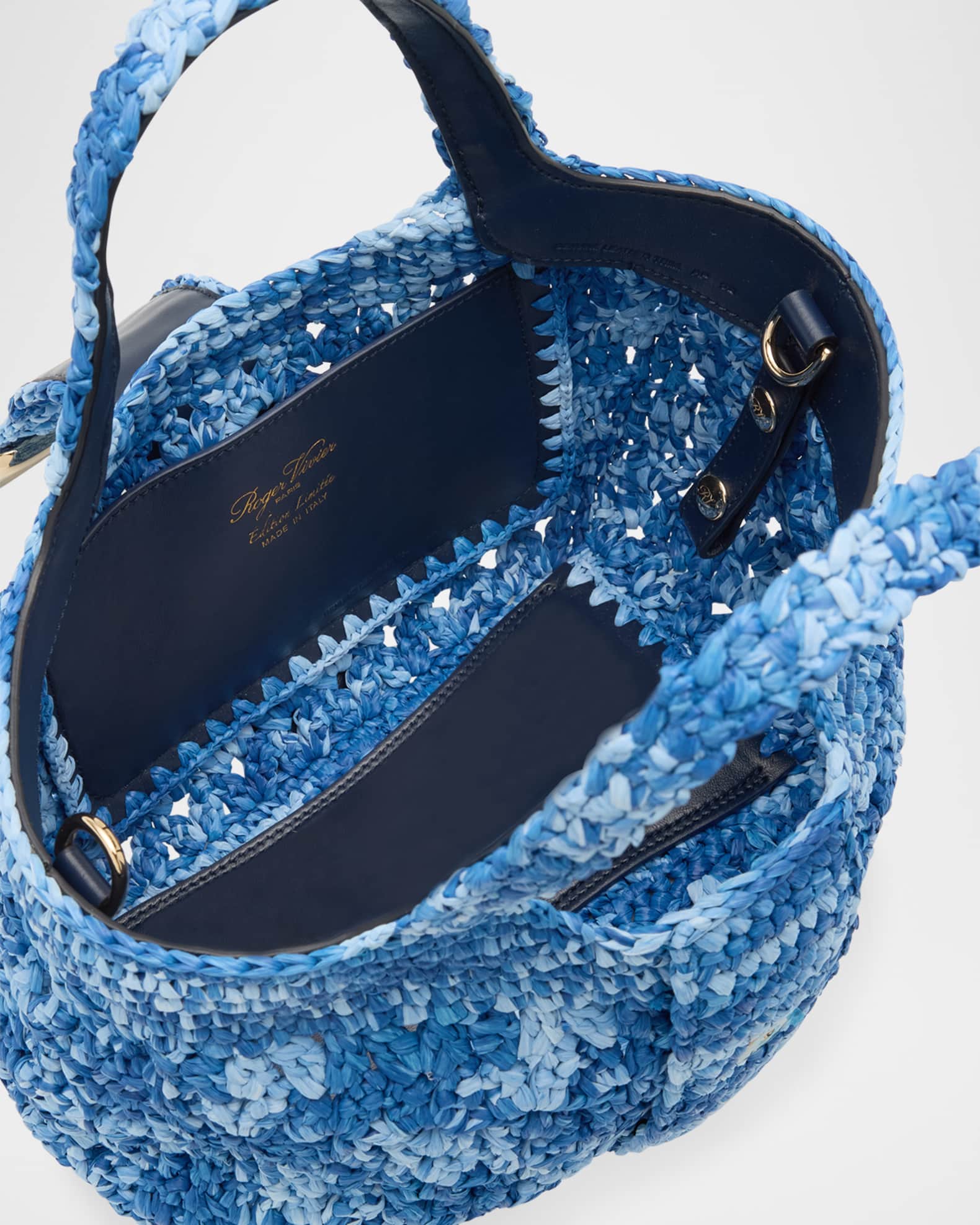 Roger Vivier Grand Viv Choc Crochet Raffia Top-Handle Bag