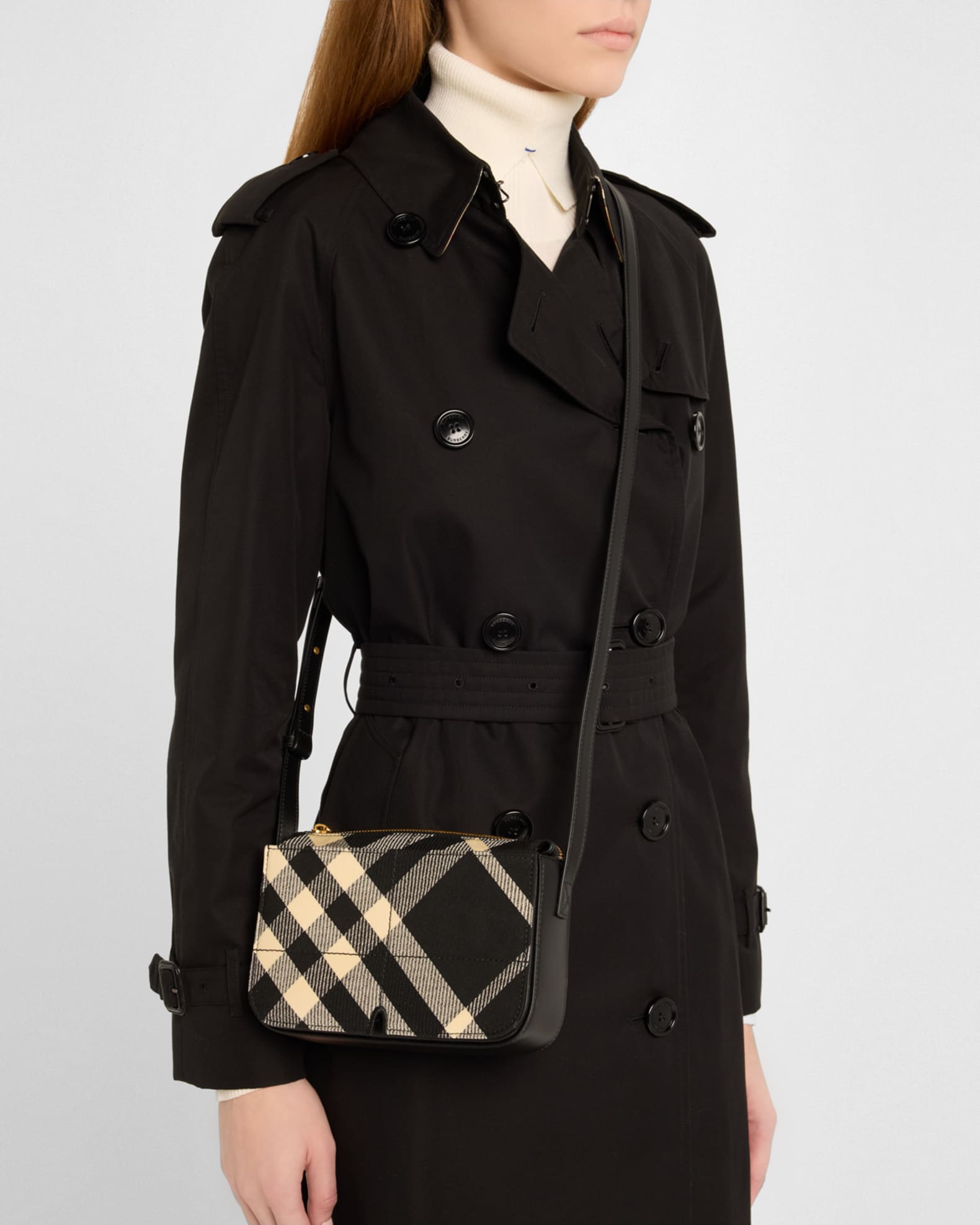 Small leather and house check crossbody bag sales