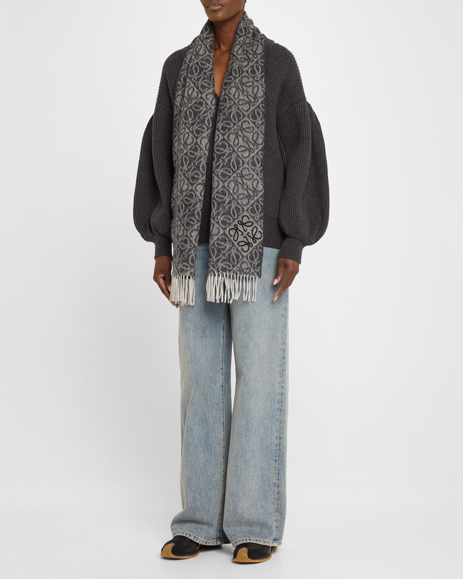 Anagram-Print Wool Blend Scarf 1