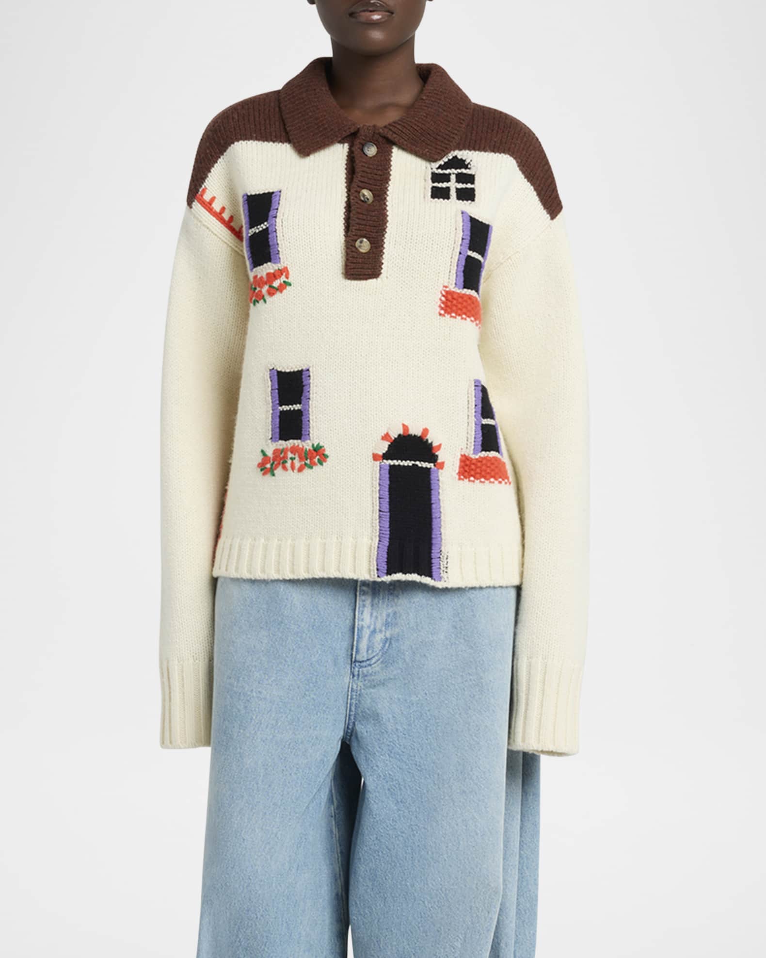 House Embroidered Polo Wool Sweater 1