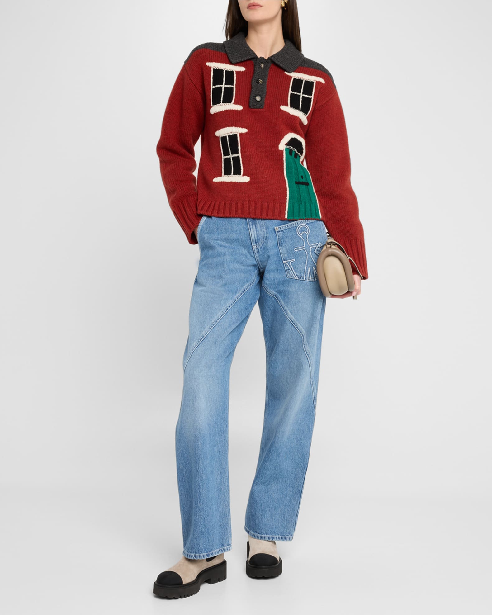 House Embroidered Polo Wool Sweater 1