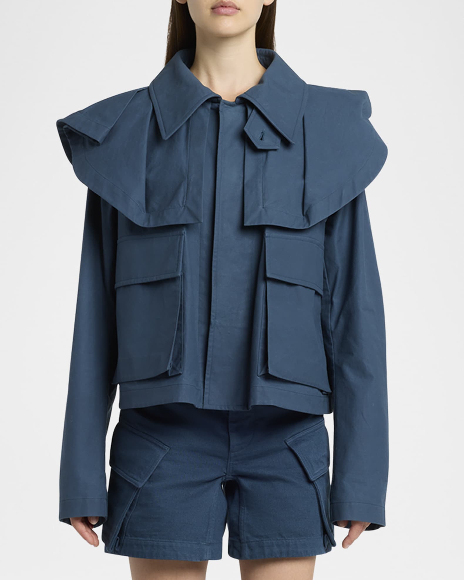 Oversized Collar Cropped Trench Jacket 1
