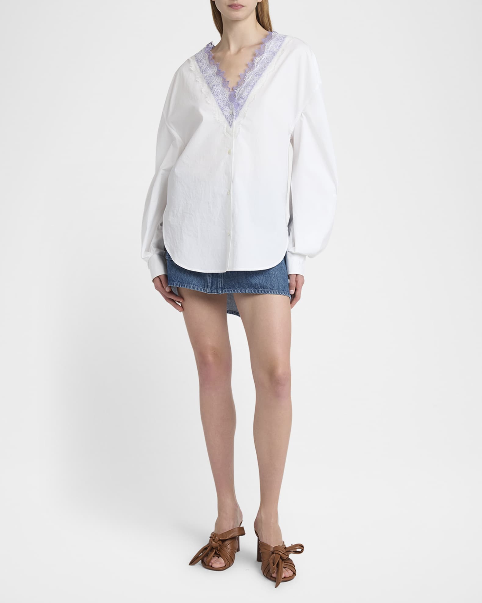 Lace Trim V-Neck Cotton Blouse 1