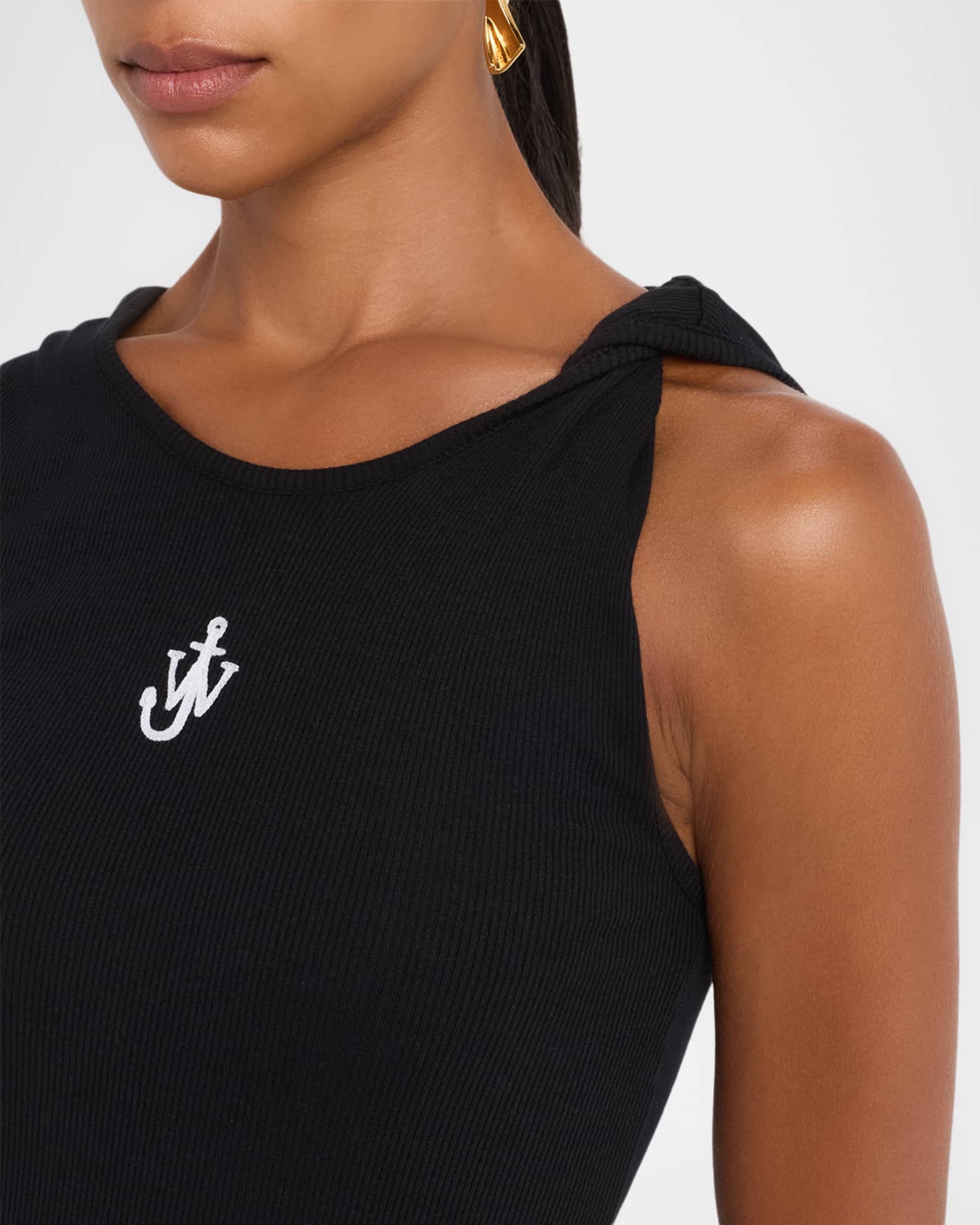 Anchor Embroidered Body-Con Twisted Strap Midi Dress