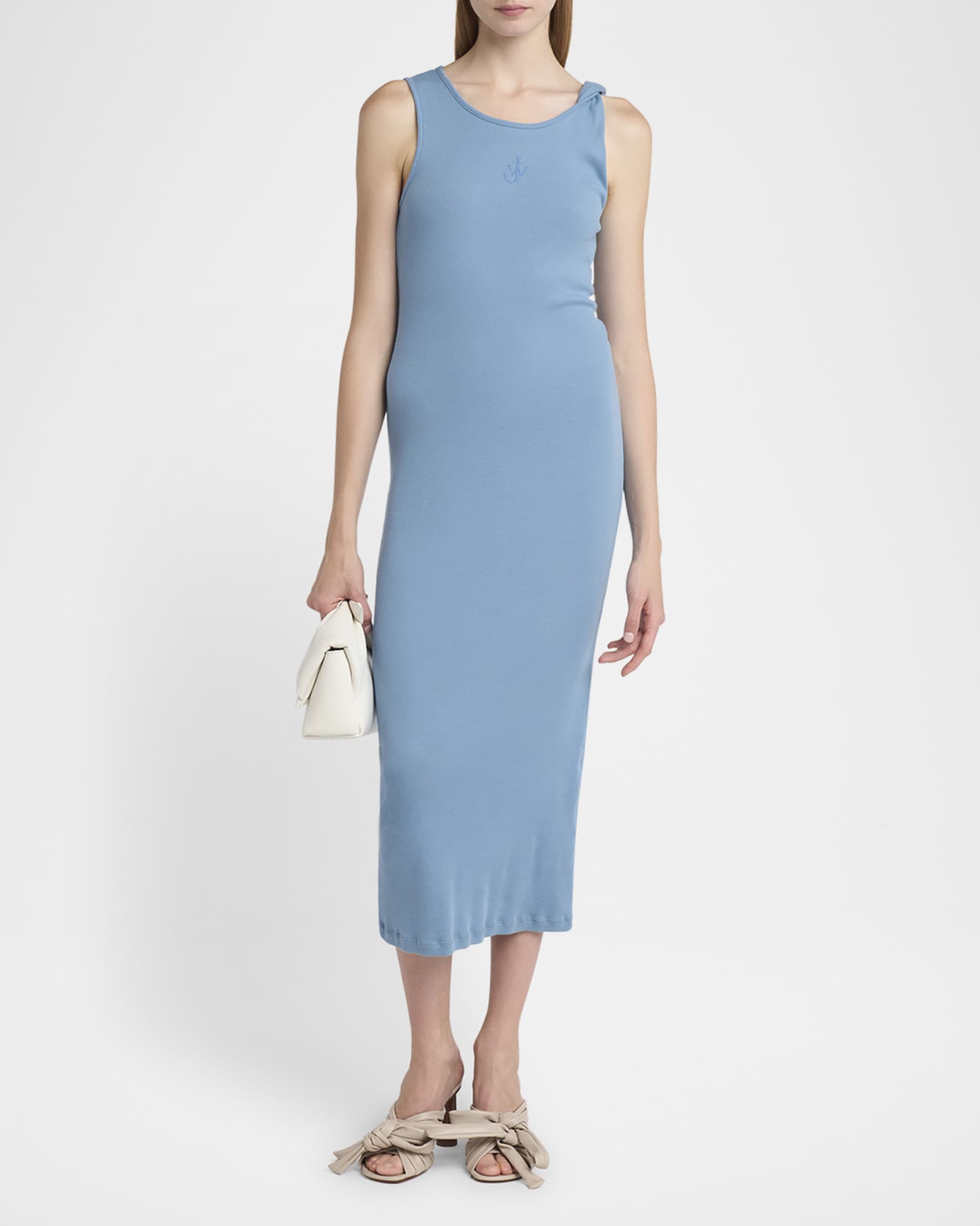 Anchor Embroidered Body-Con Twisted Strap Midi Dress 1
