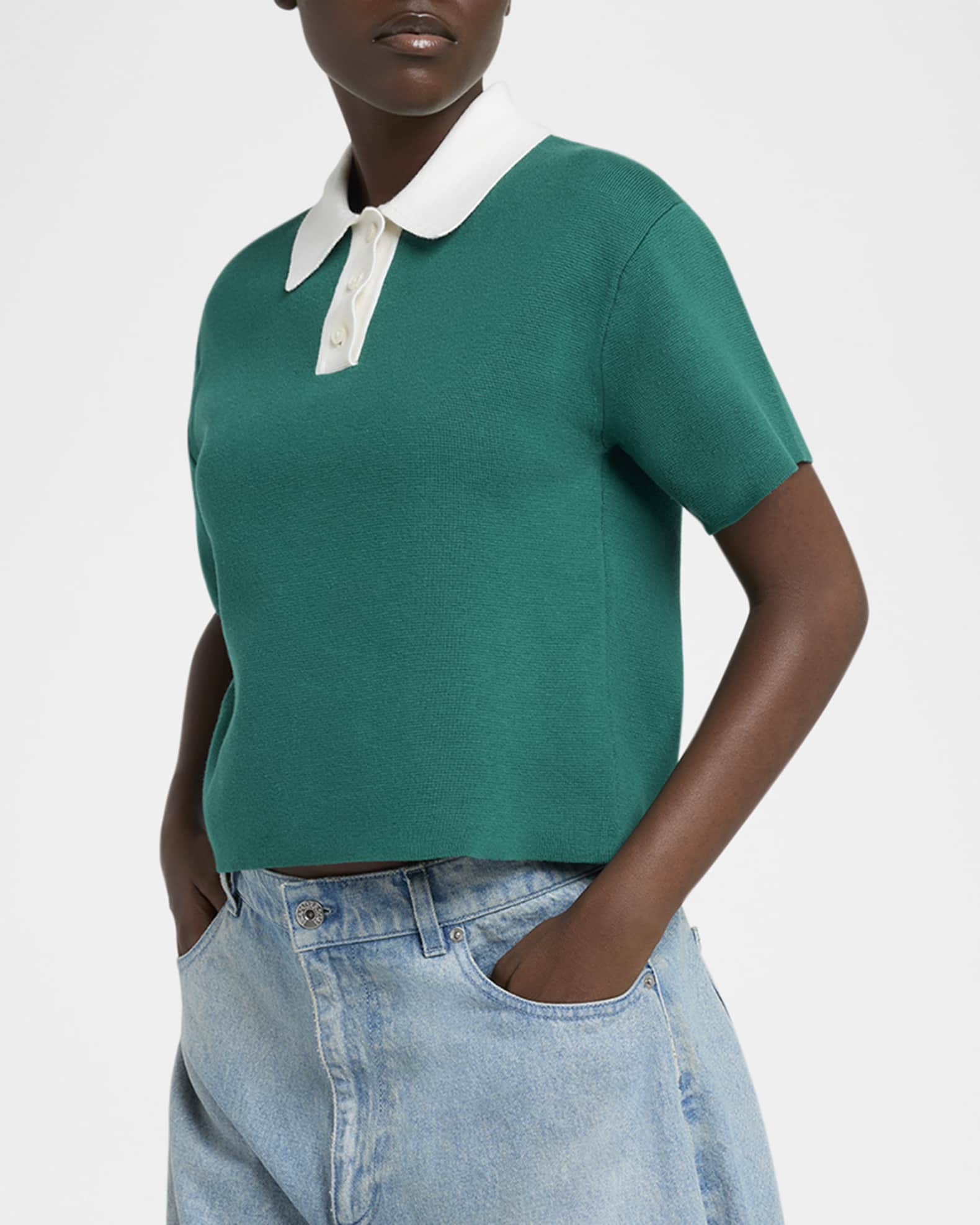 Two-Tone Cropped Polo Top