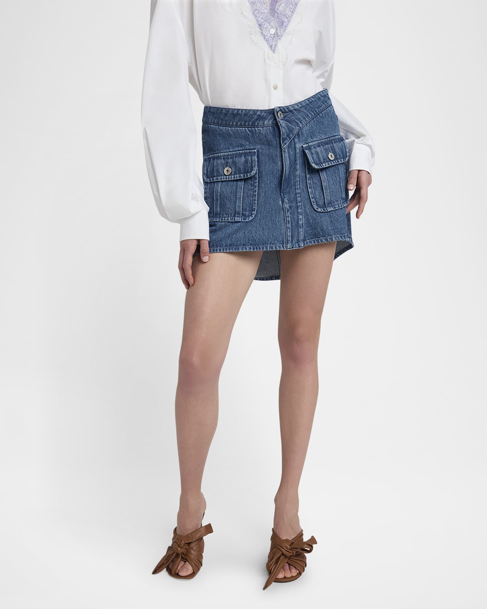 JW Anderson Patch Pocket Mini Denim Skirt | Neiman Marcus