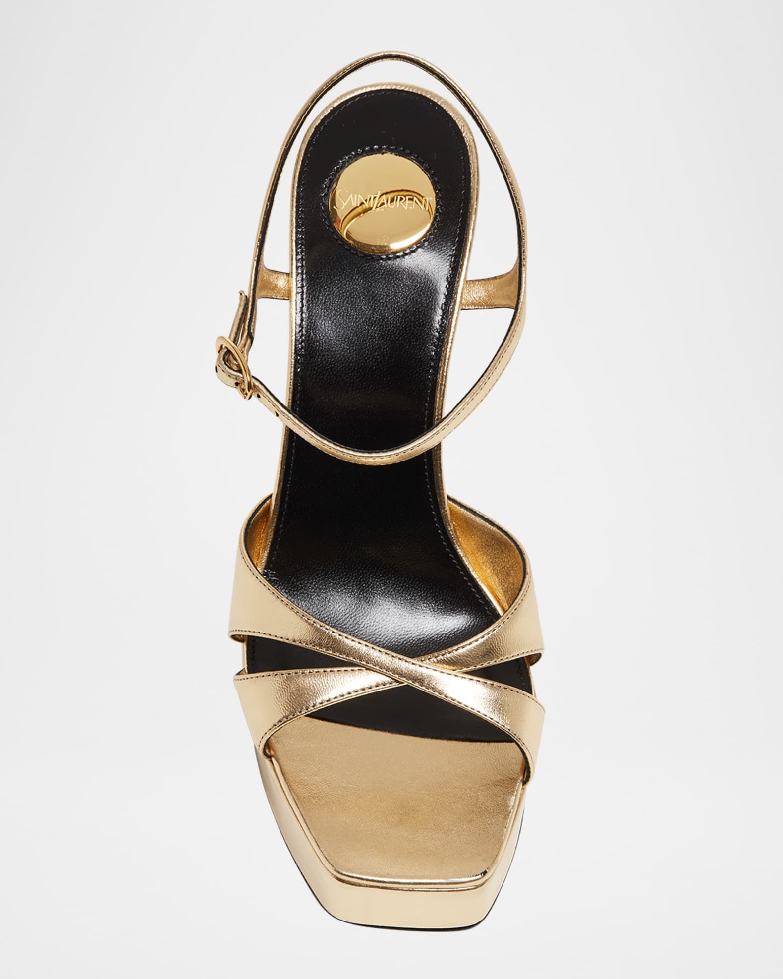【関税＆送料込み】Saint Laurent Debbie Patent Leather Sand Debbie 110 crêpe satin platform sandals in beige - Saint