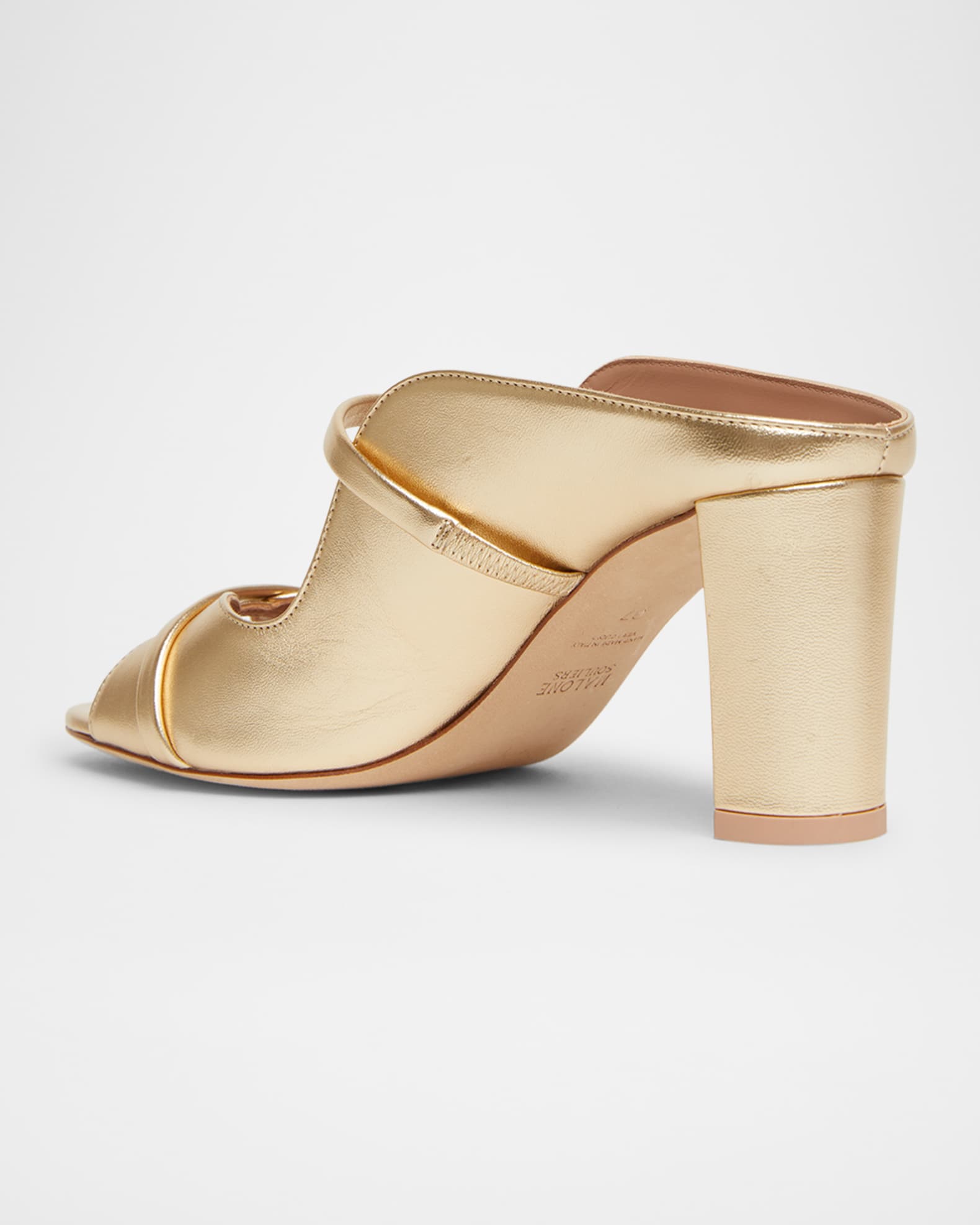 Norah Metallic Leather Two-Band Block Heel Sandals - Thumbnail 2