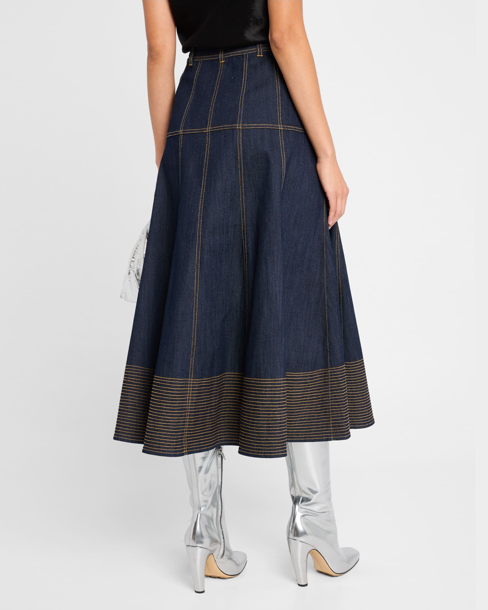 Cinq a Sept Hester A-Line Denim Skirt with Topstitching