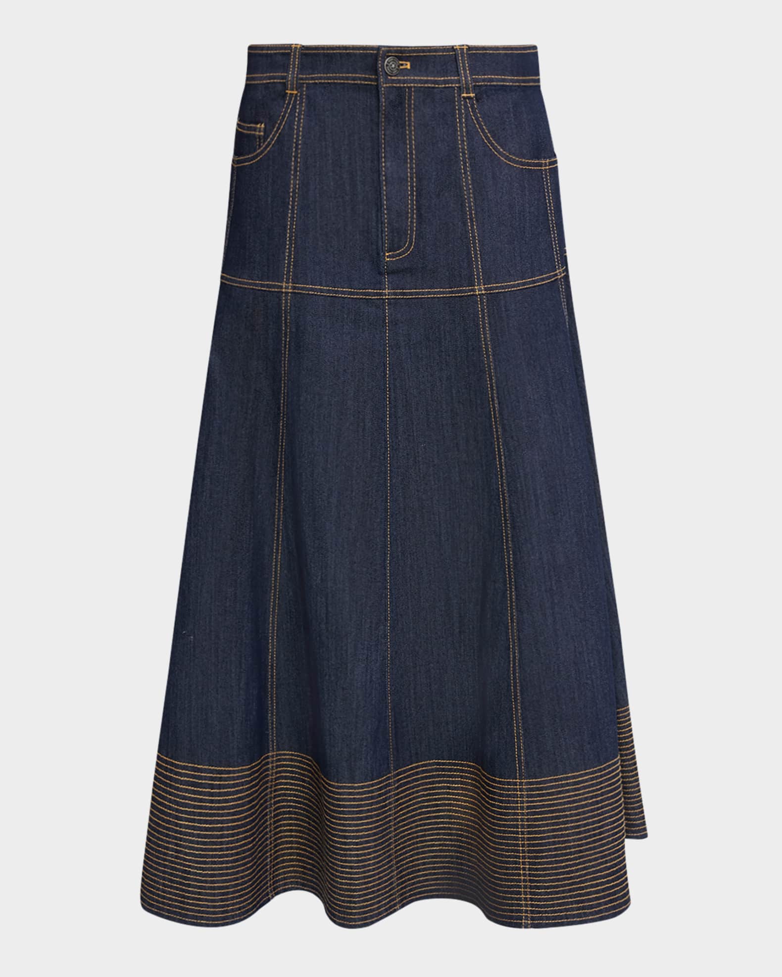 Hester A-Line Denim Skirt with Topstitching 0