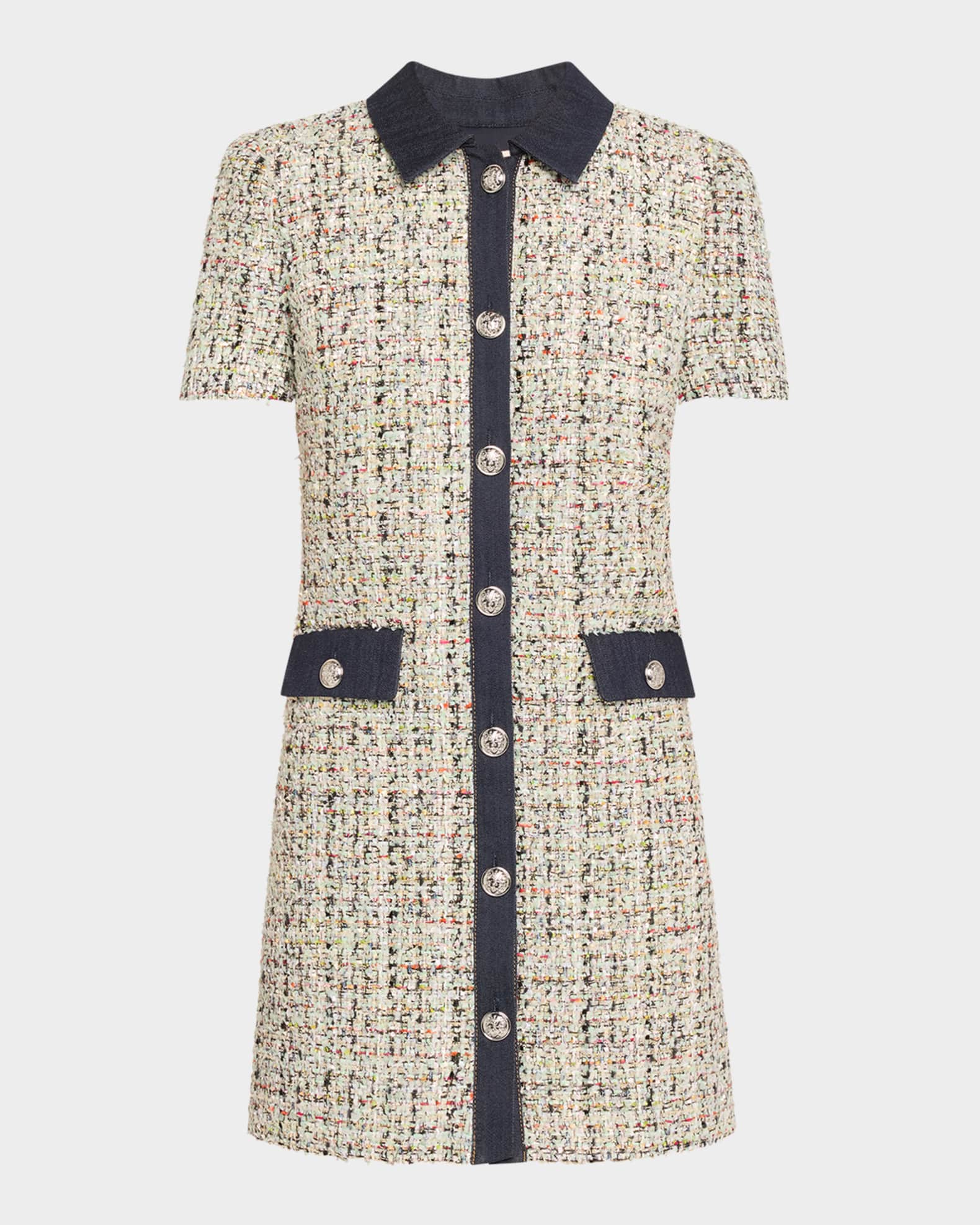 Anya Short-Sleeve Boucle Mini Dress 0