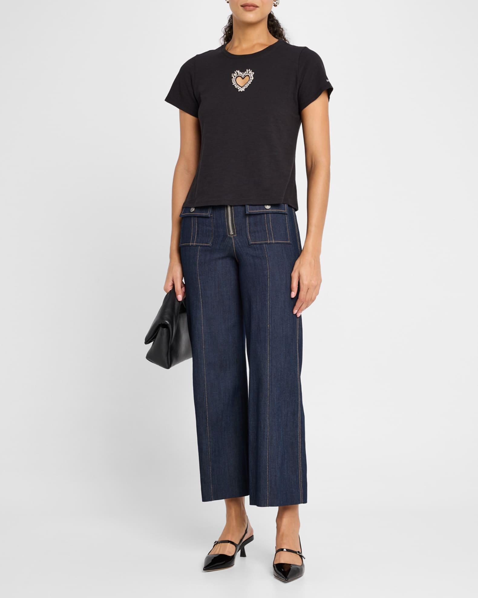 Cut-Out Rhinestone Heart Tee 1