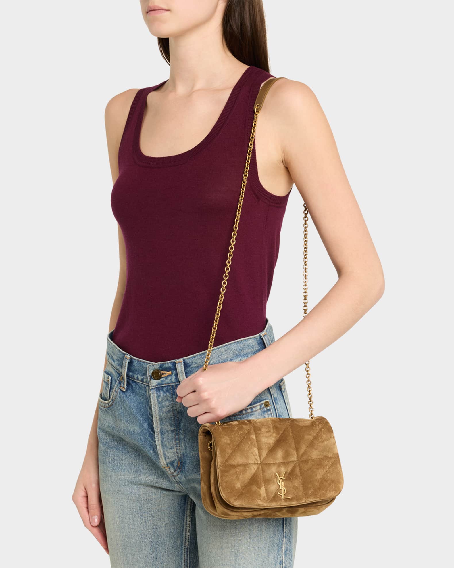 Jamie 4.3 Mini YSL Chain Shoulder Bag in Quilted Suede  1