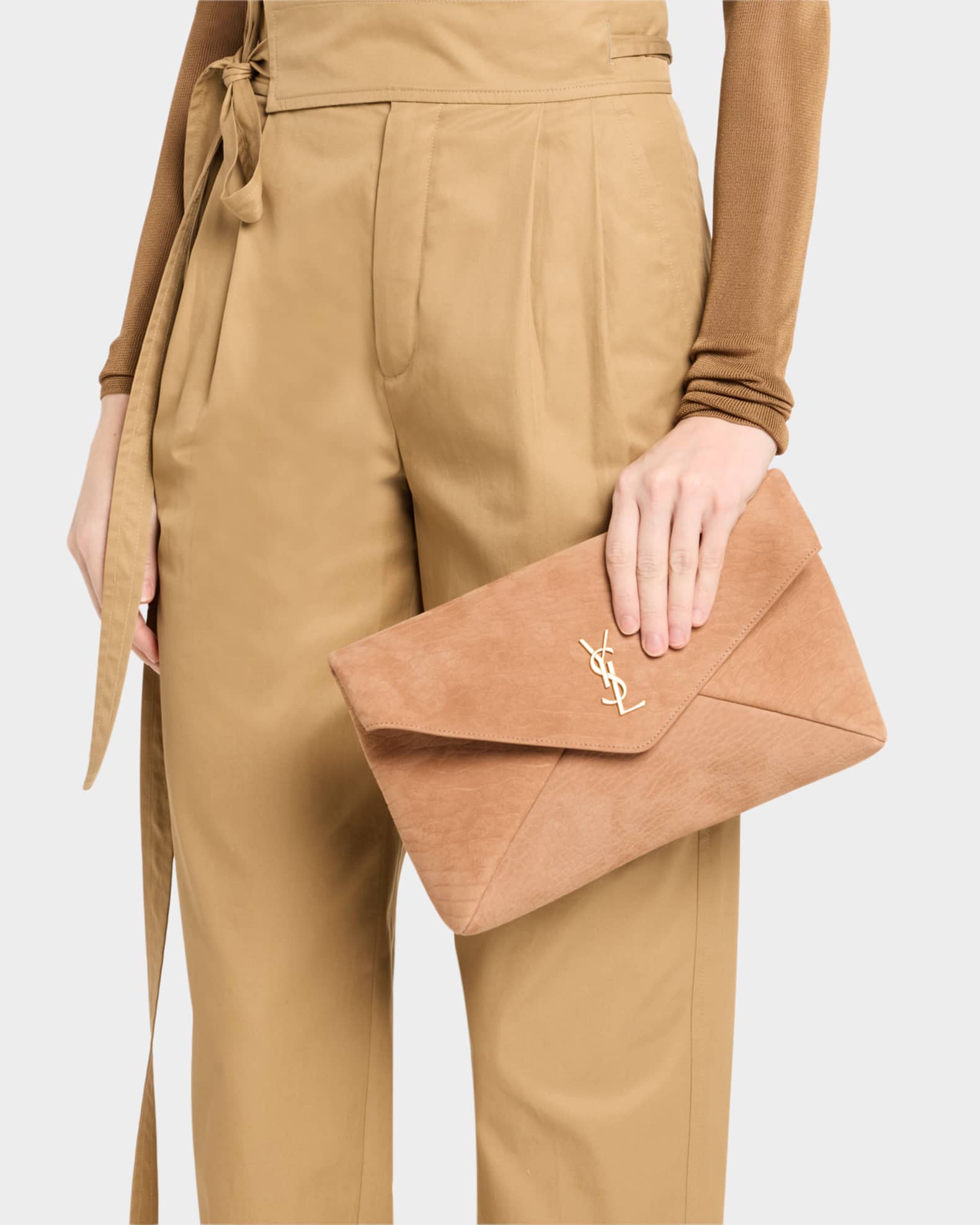 Large YSL Envelope Pouch Clutch Bag in Pebbled Leather  1