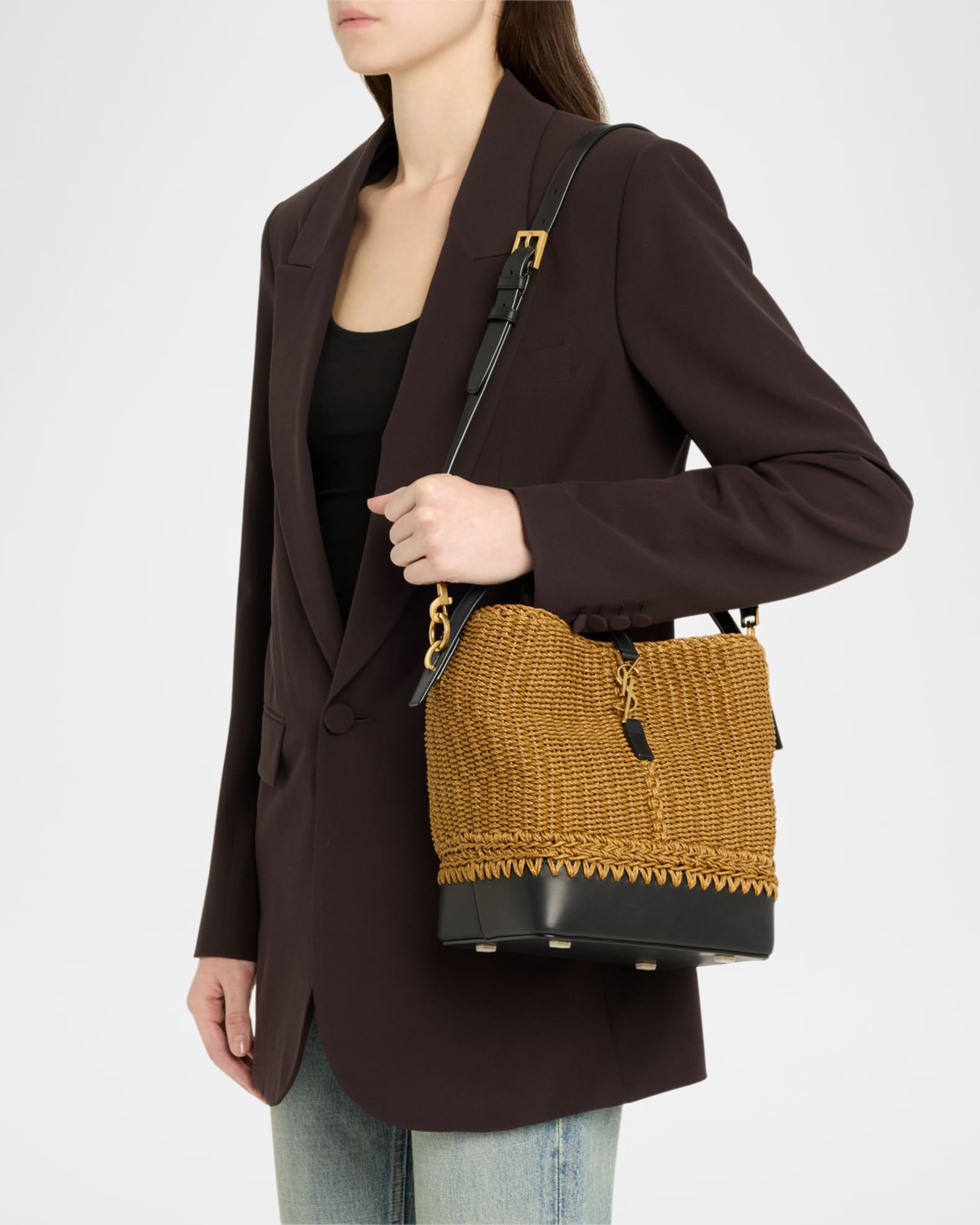 Le 37 YSL Bucket Bag in Raffia and Leather 1