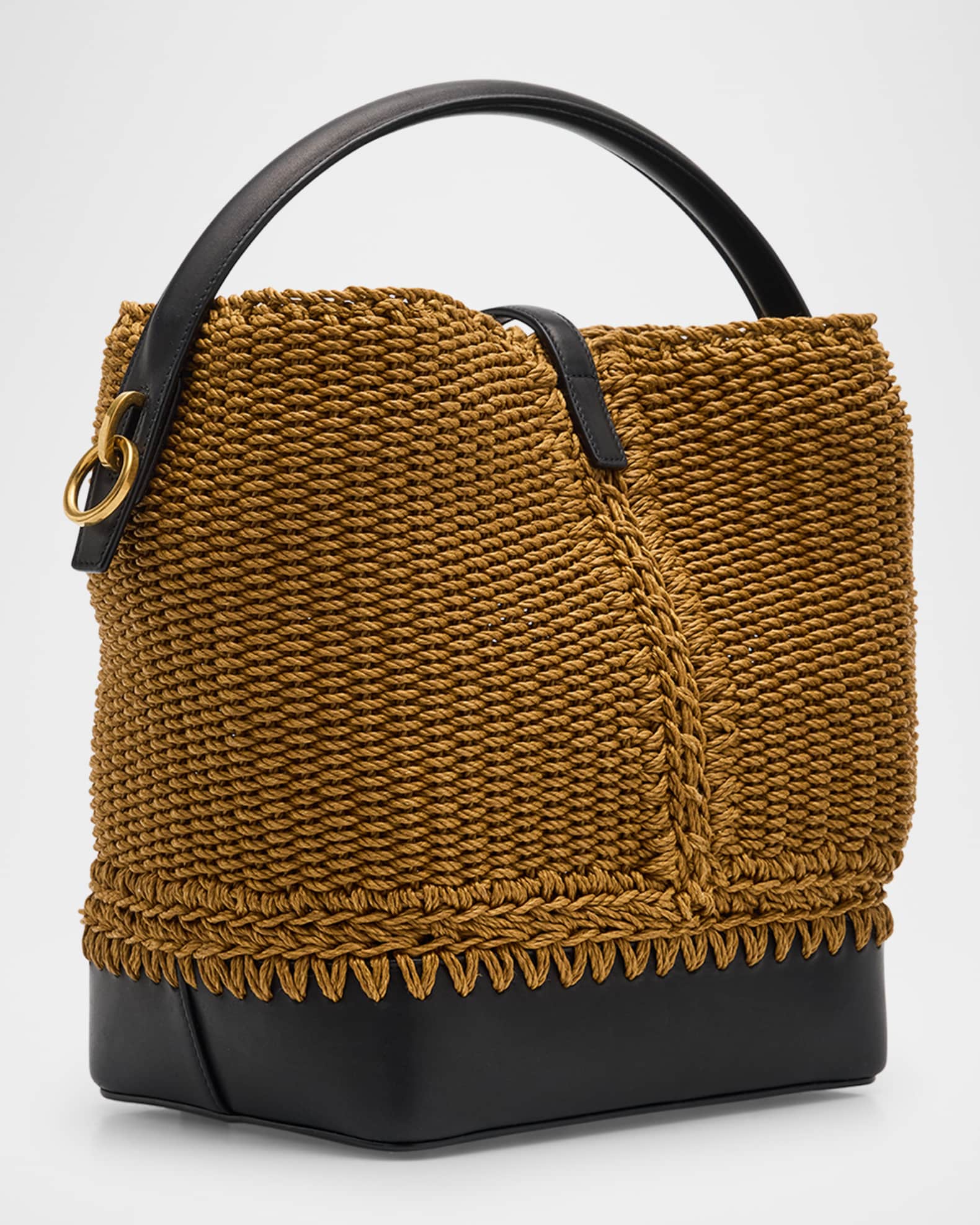 ショルダーバッグ・ポシェット SAINT LAURENT Raffia Le 37 Bucket Bag SAINT LAURENT Le 37 Bucket leather-trimmed raffia shoulder