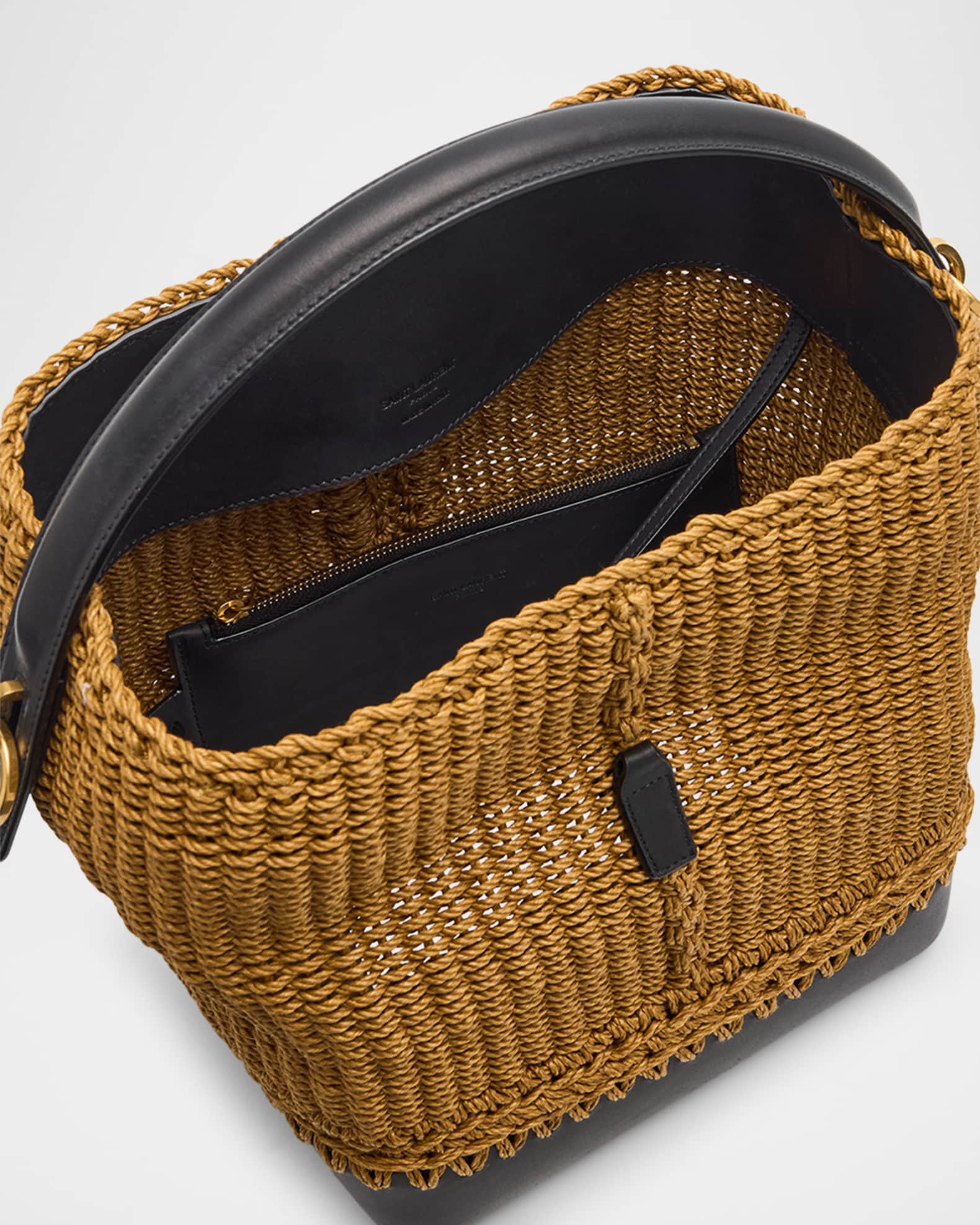 Saint Laurent Le 37 YSL Bucket Bag in Raffia and Leather
