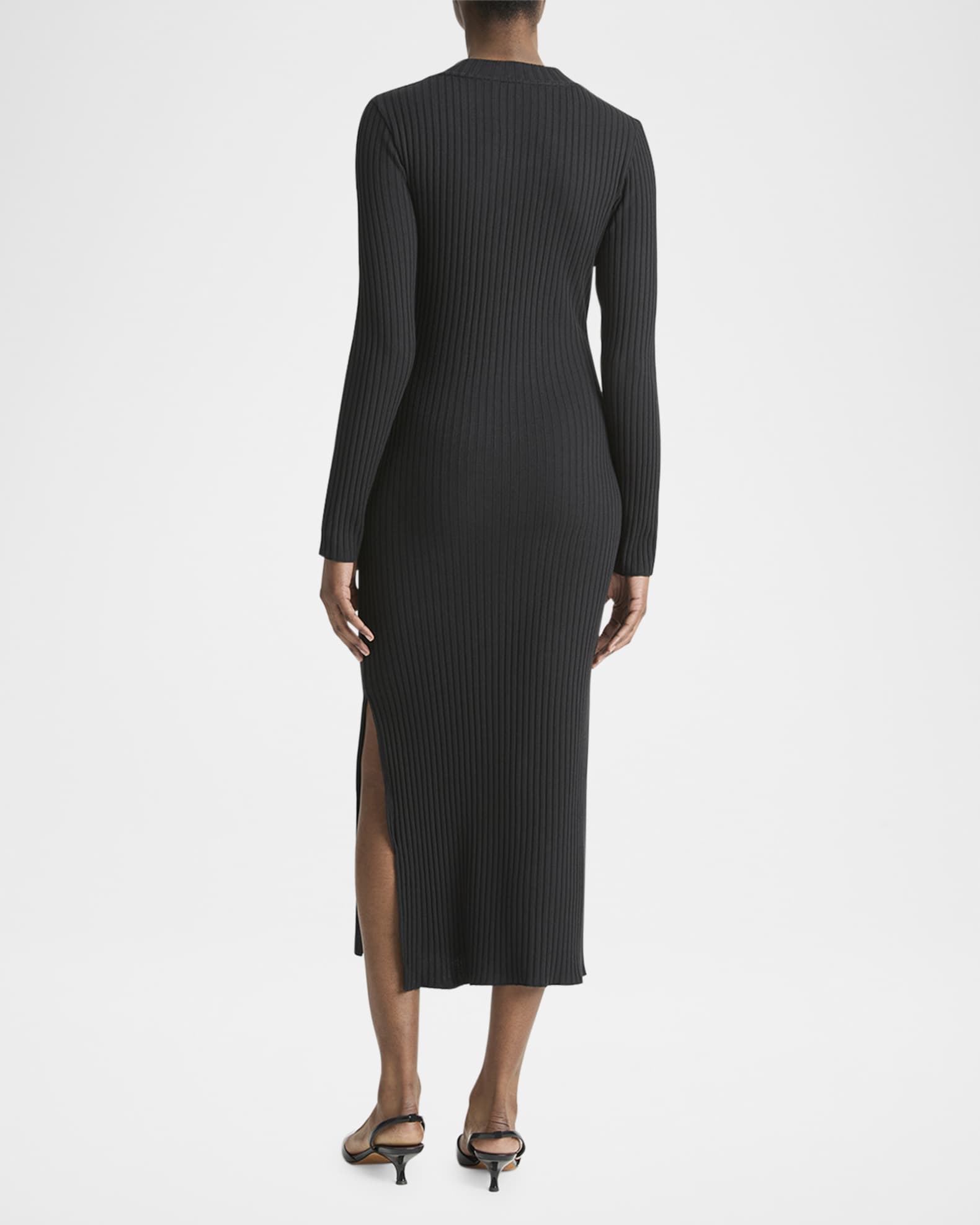 Ribbed Long-Sleeve Midi Dress