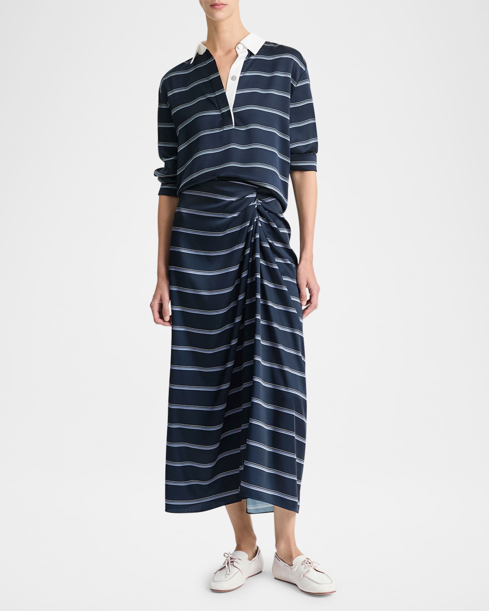 Gathered Rugby Stripe Midi Skirt 1