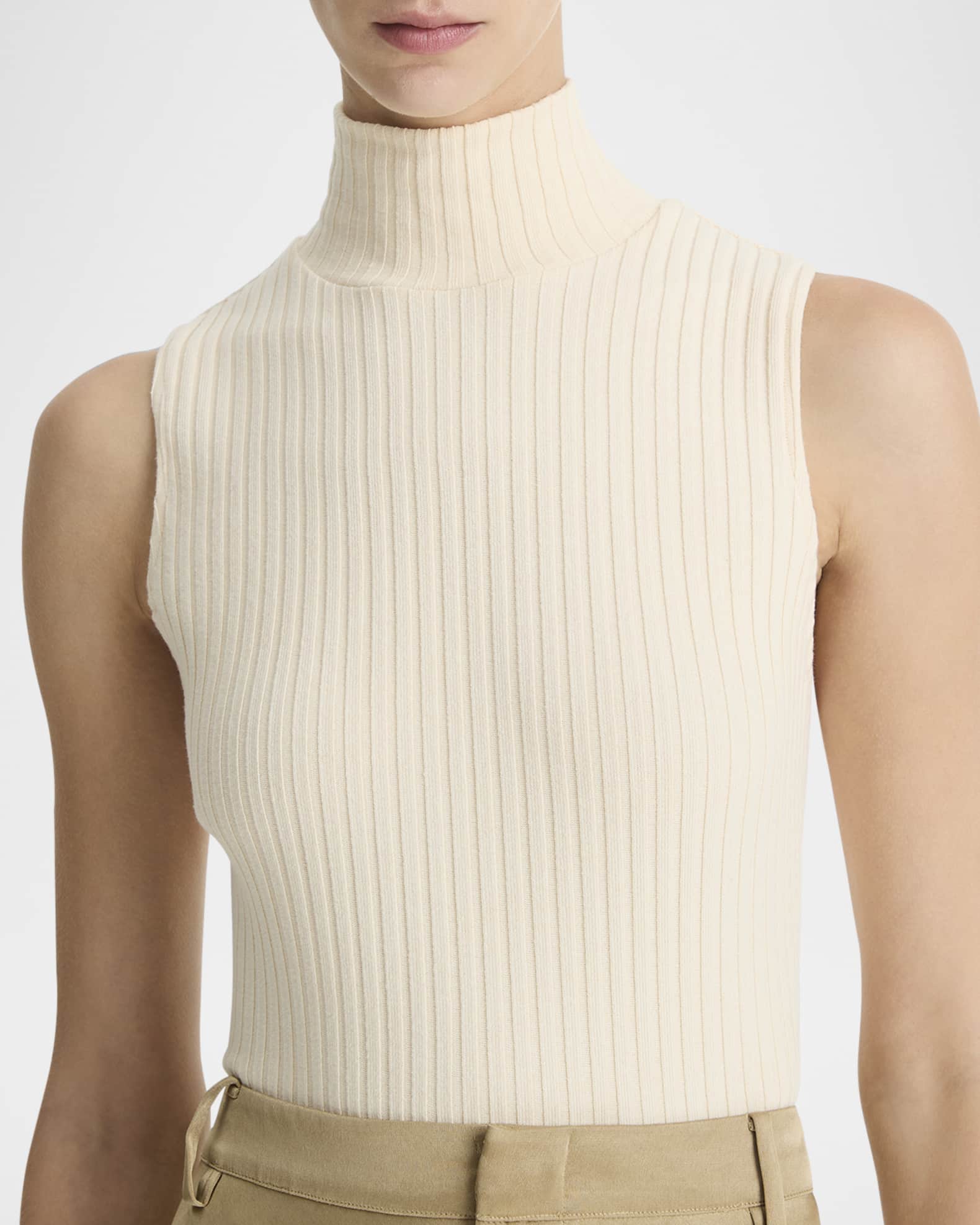 Ribbed Sleeveless Turtleneck Top