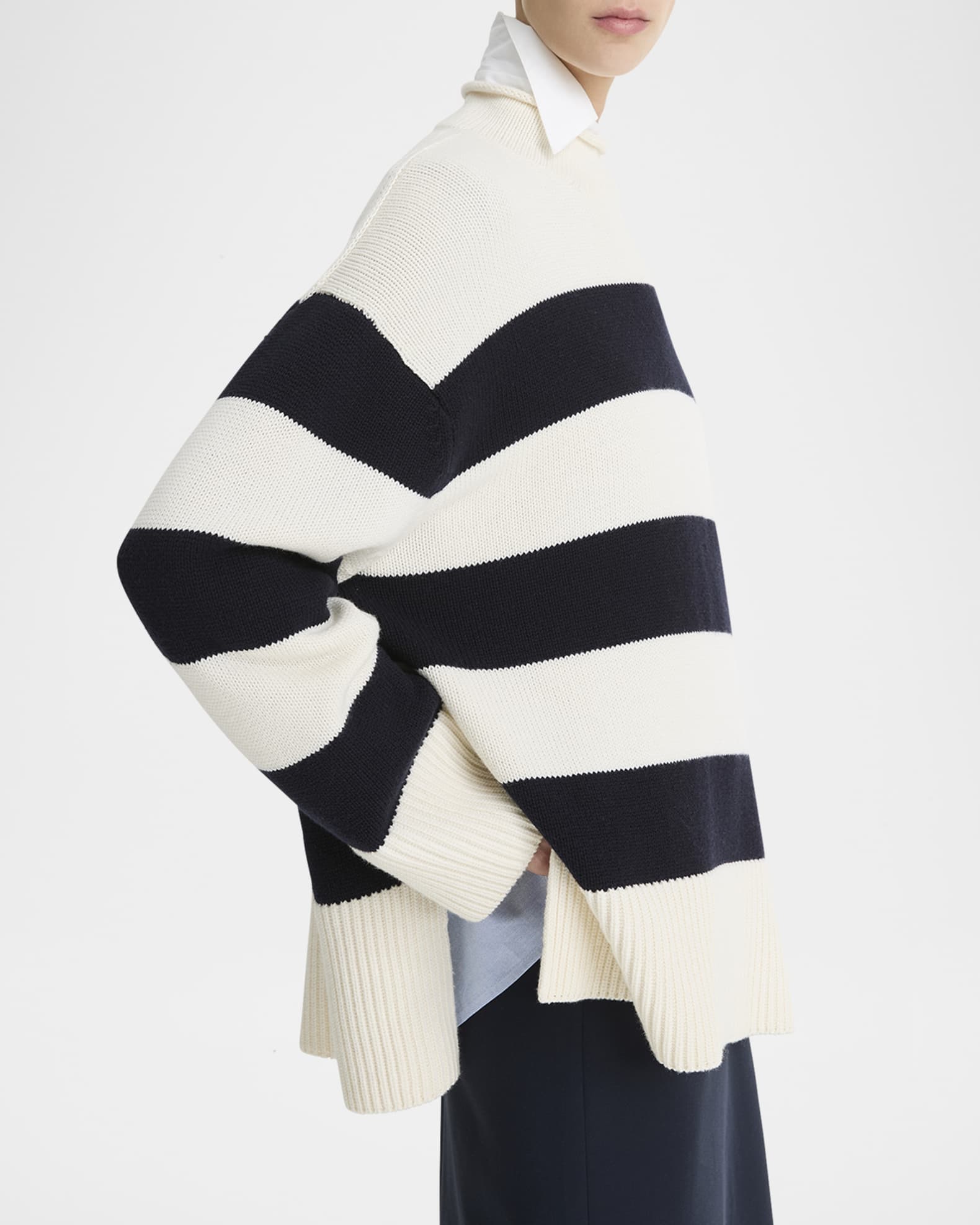 Vince Oversized Stripe Roll neck Sweater Off Whitecoastal Women s XL Sweaters