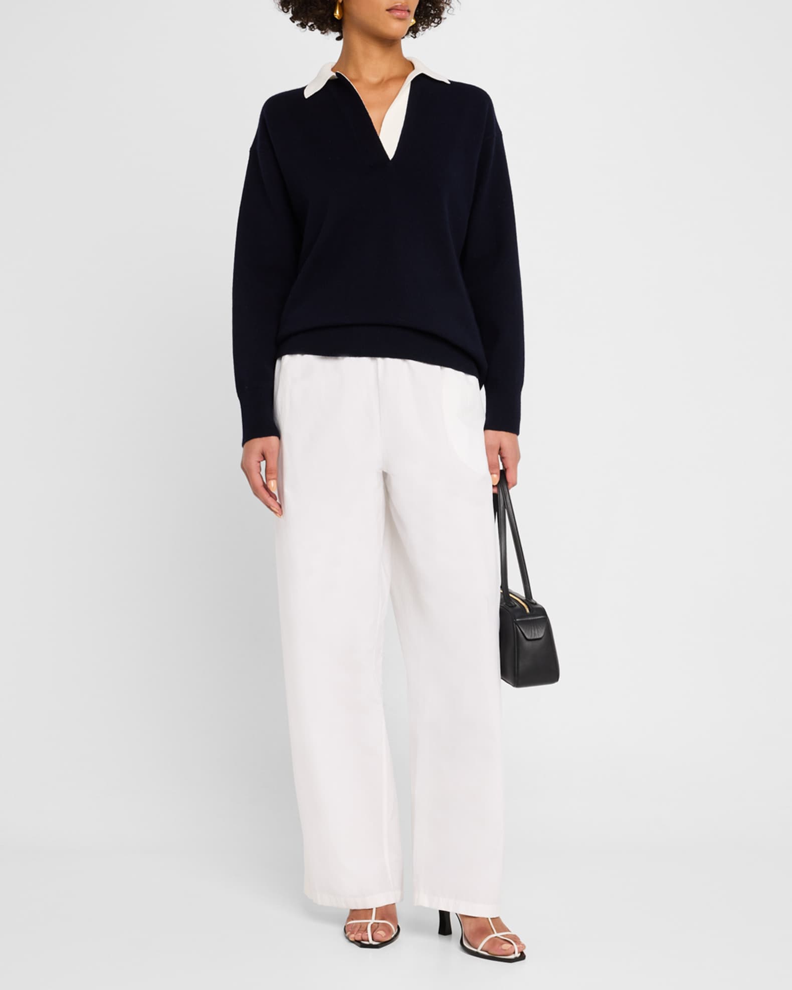 Contrast Collar Wool-Cashmere Polo Sweater 1