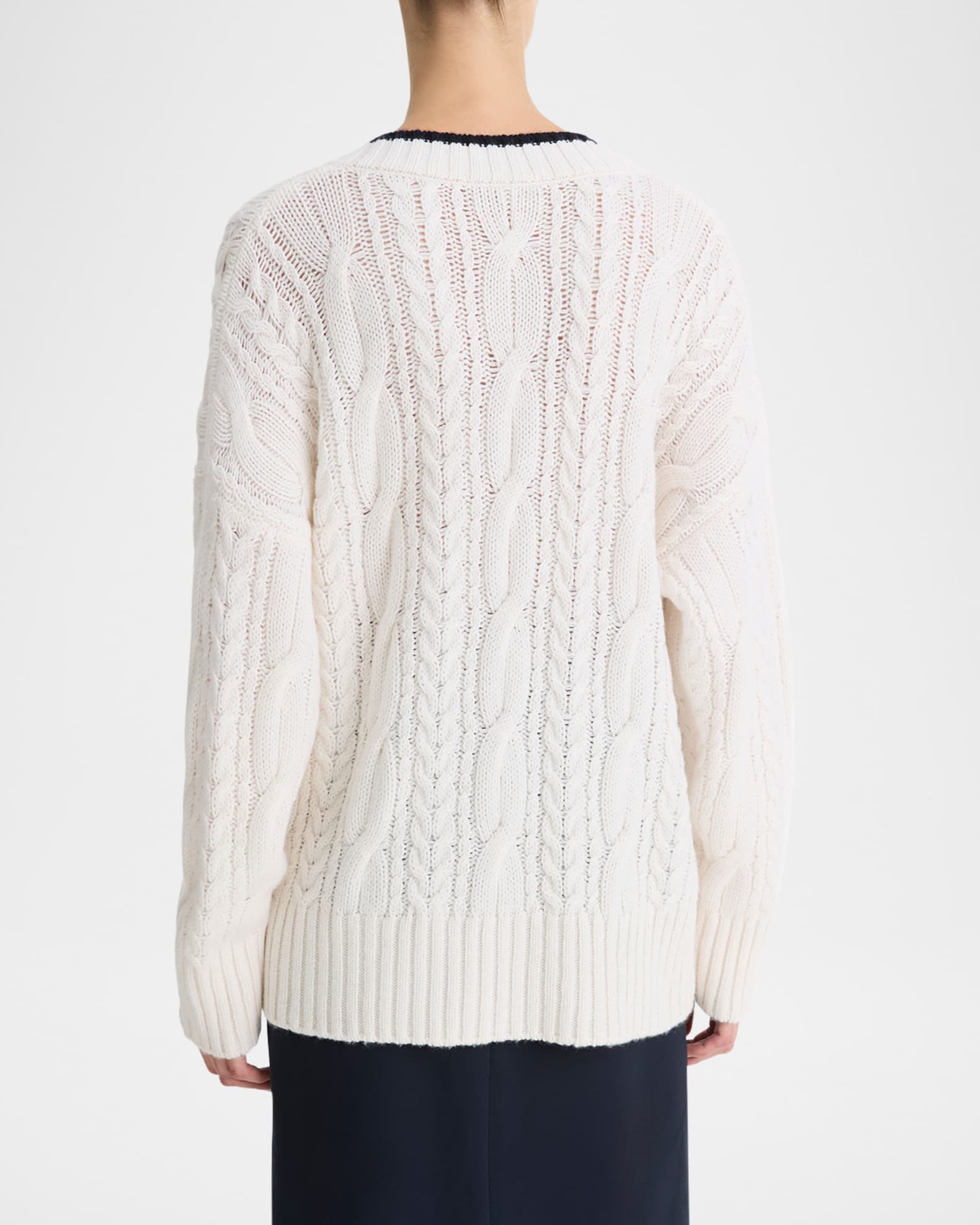 Women s Cable Knit Wool Cashmere Oversized Sweater Off White Coastal Blue Size Xs Vince