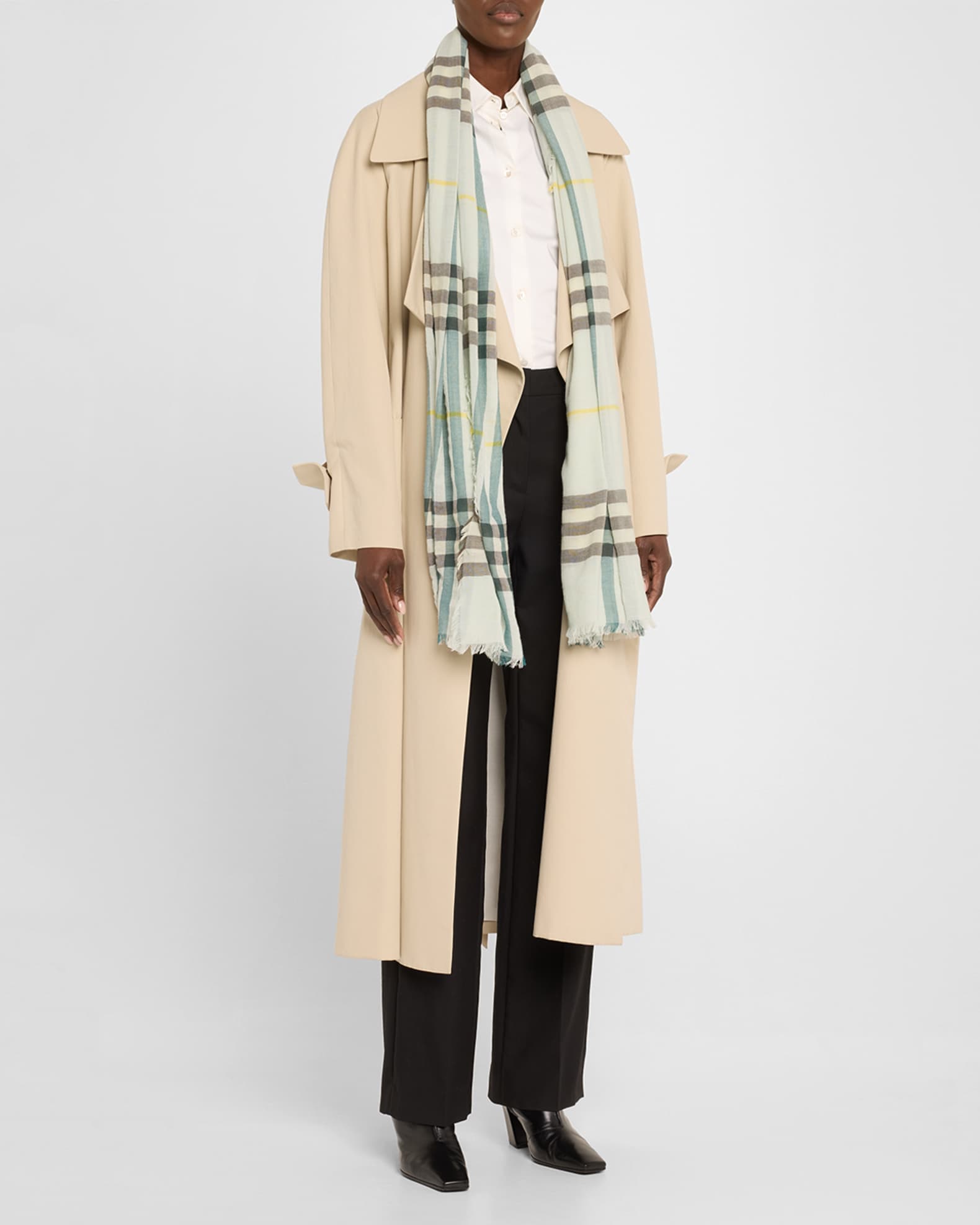 Giant Check-Print Wool Scarf