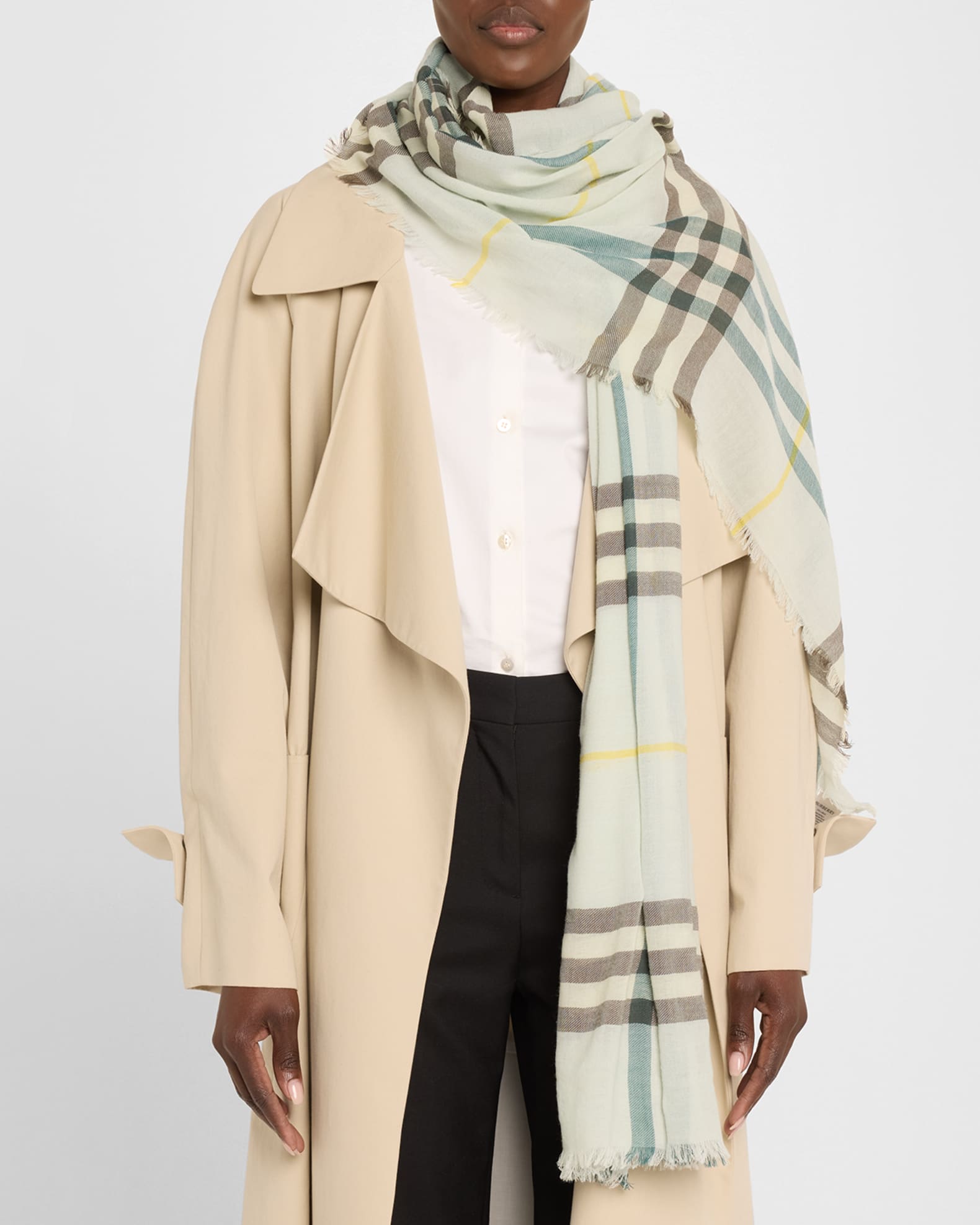 Giant Check-Print Wool Scarf