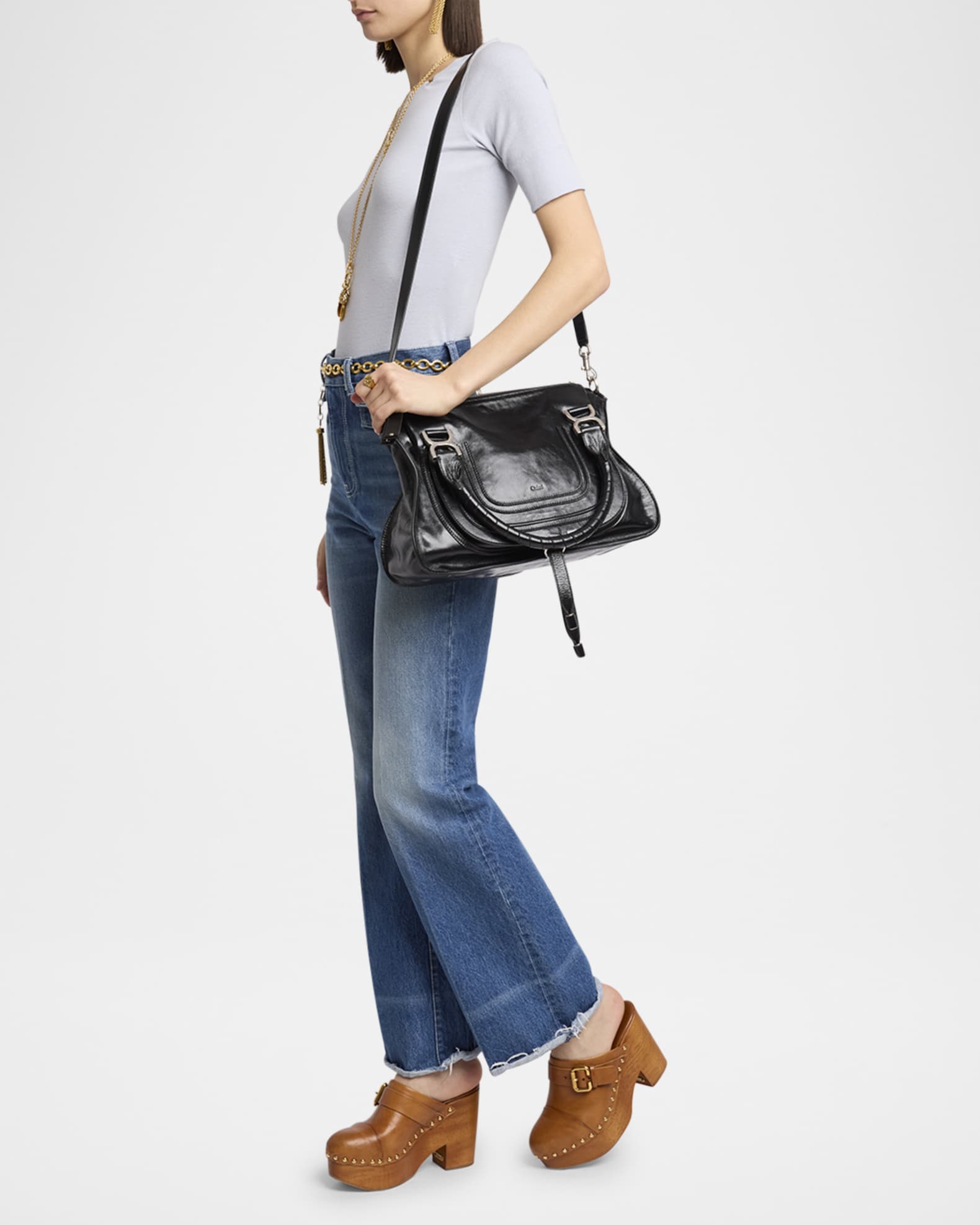 Chloe Marcie Medium Satchel Bag in Shiny Calfskin Neiman Marcus