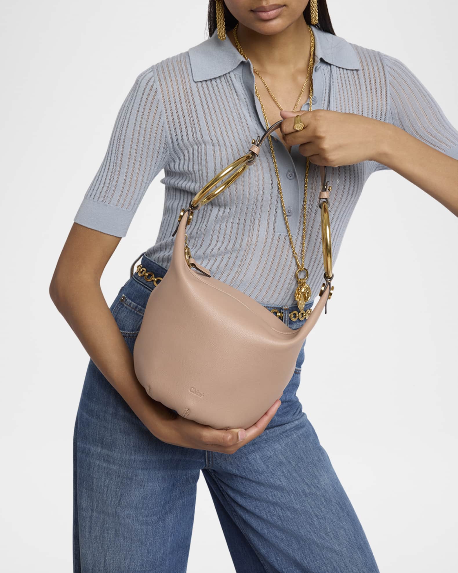 Chloe Bracelet Zip Shoulder Bag in Grained Buffalo Leather