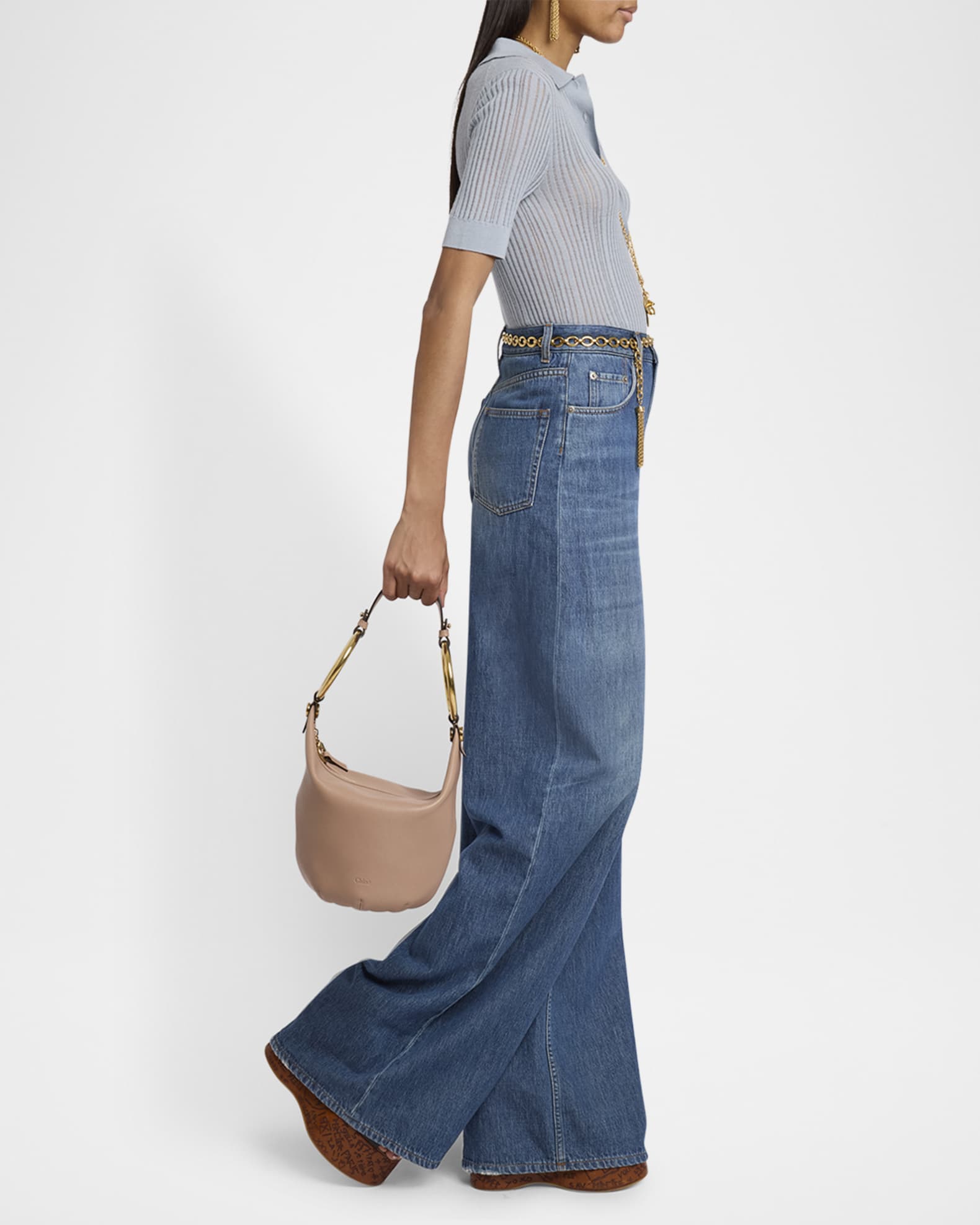 Chloe Bracelet Zip Shoulder Bag in Grained Buffalo Leather